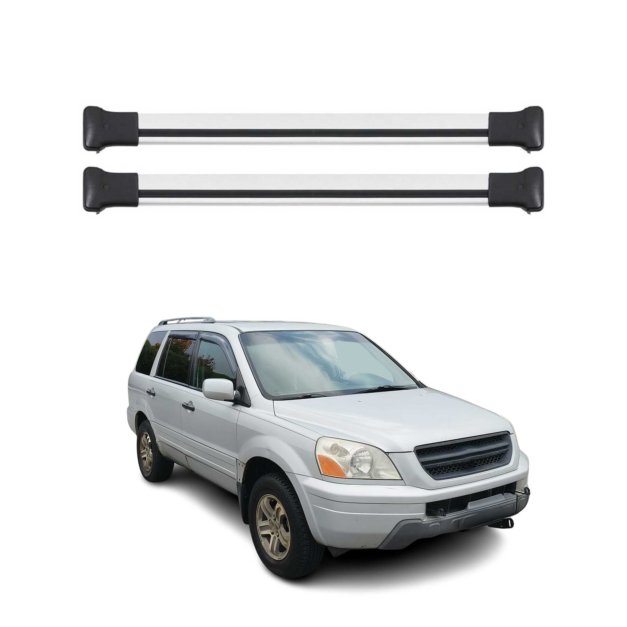 Omac Aluminium Dachträger Querträger Für Honda Pilot I 2003-2008 – Max. 75 Kg – 2 Stangen Silber
