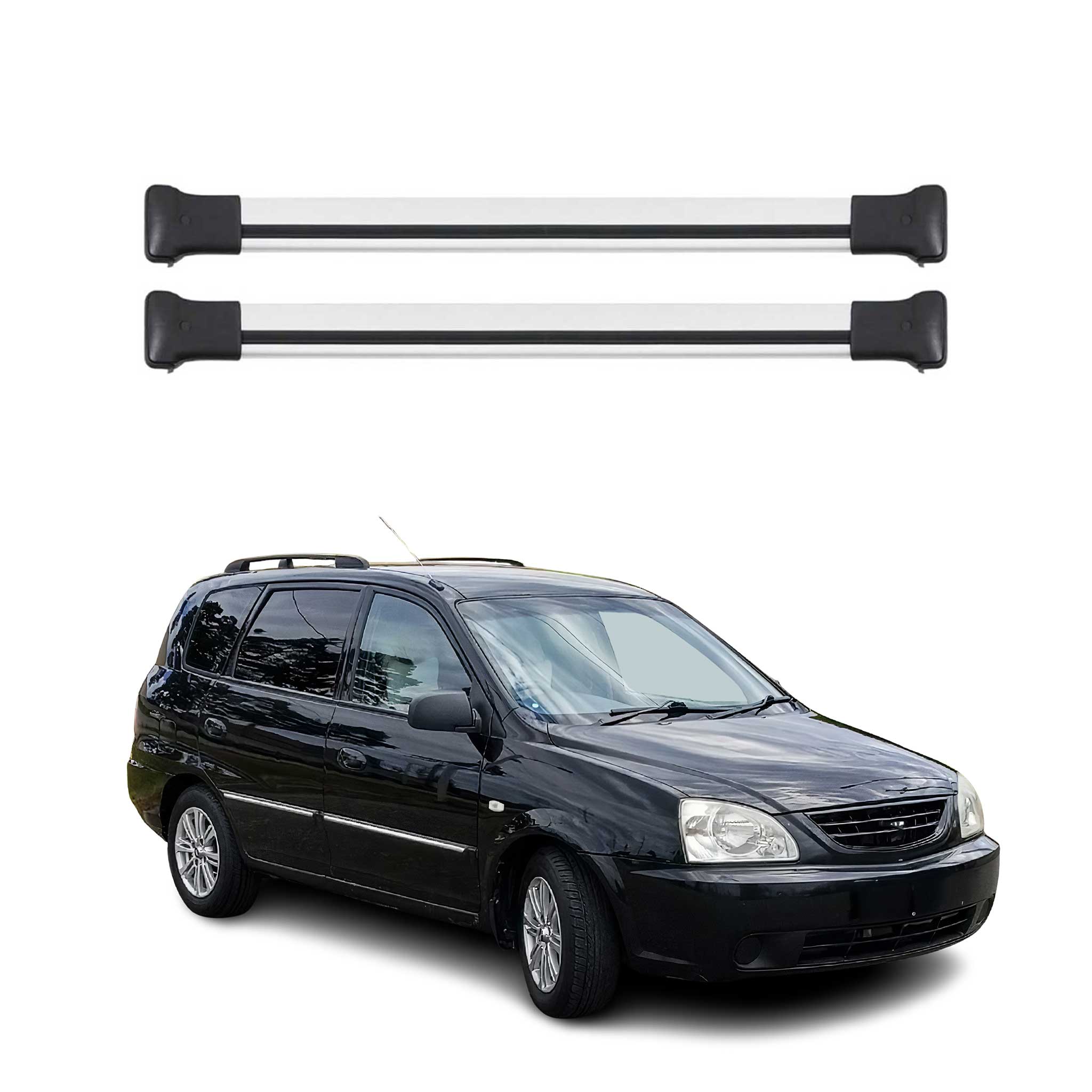 Omac Aluminium Dachträger Querträger Für Kia Carens I Kombi 1999-2006 – Max. 75 Kg – 2 Stangen Silber