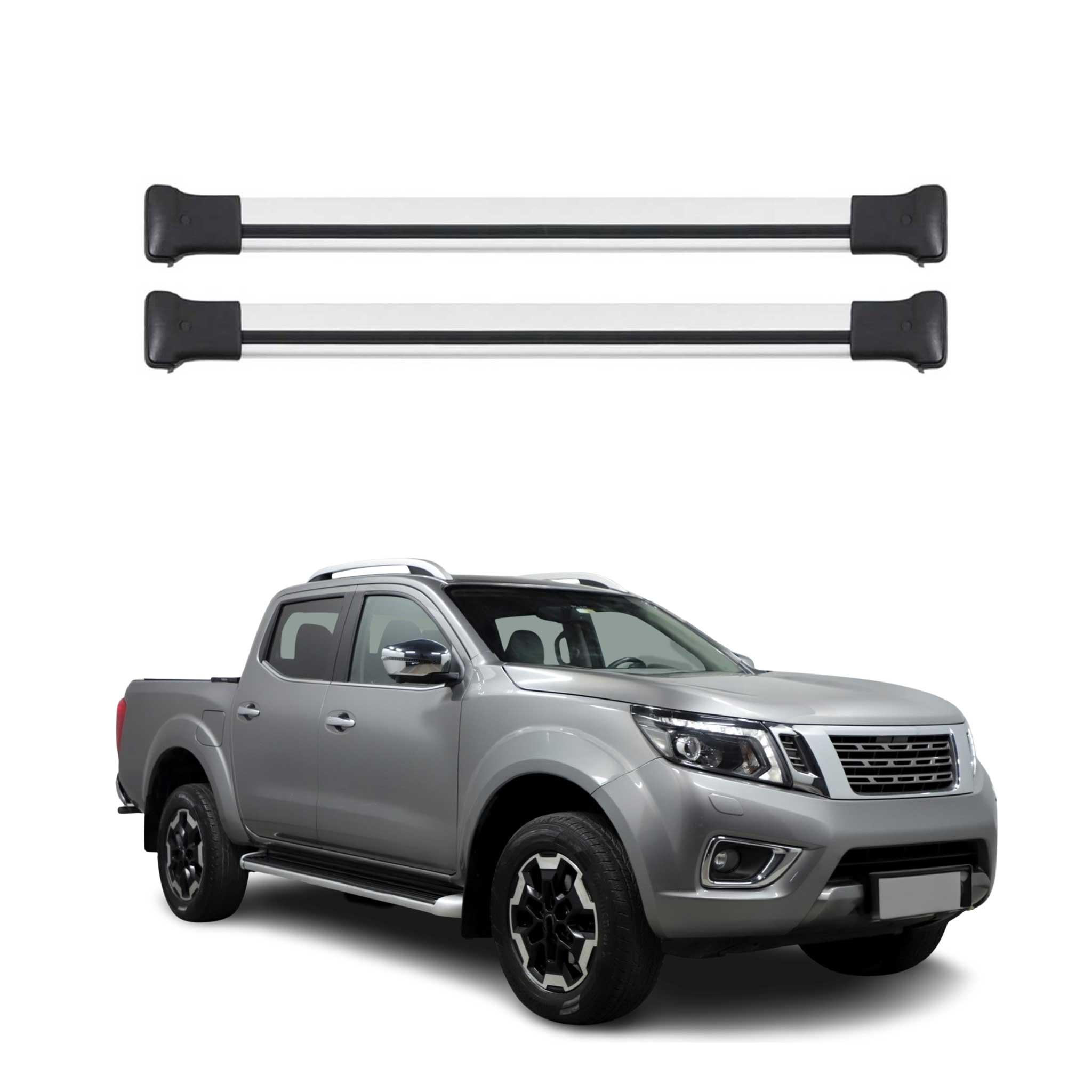 Omac Aluminium Dachträger Querträger Für Nissan Navara Iii D23 2015-2023 4tür – Max. 75 Kg – 2 Stangen Silber
