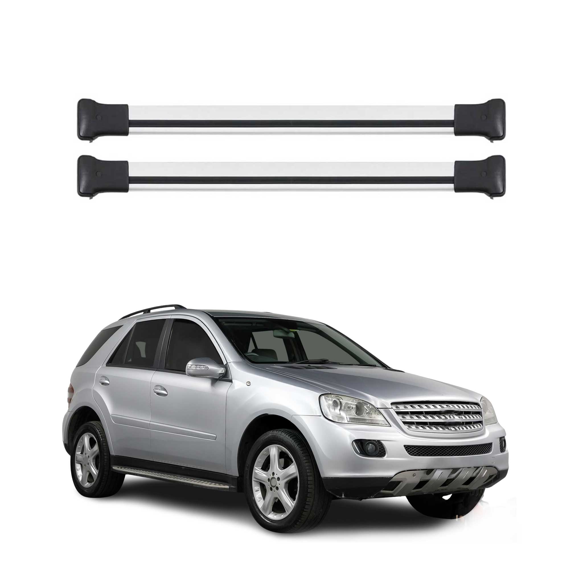 Omac Aluminium Dachträger Querträger Für Mercedes M Klasse W164 2006-2011 – Max. 75 Kg – 2 Stangen Silber