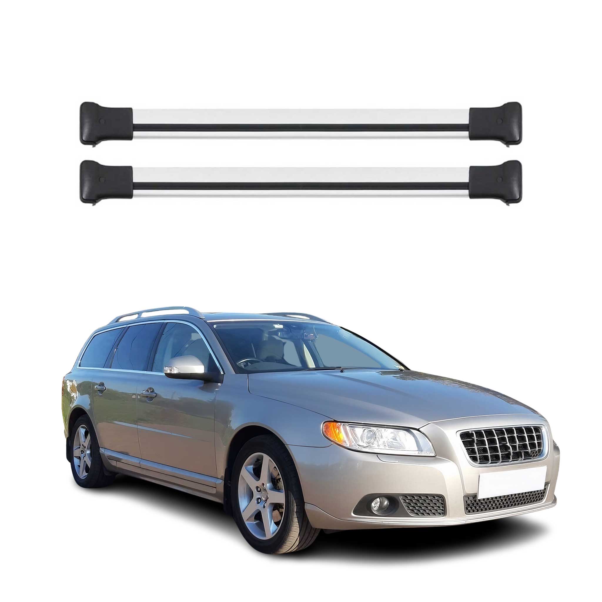Omac Aluminium Dachträger Querträger Für Volvo V70 Iii 2008-2016 – Max. 75 Kg – 2 Stangen Silber