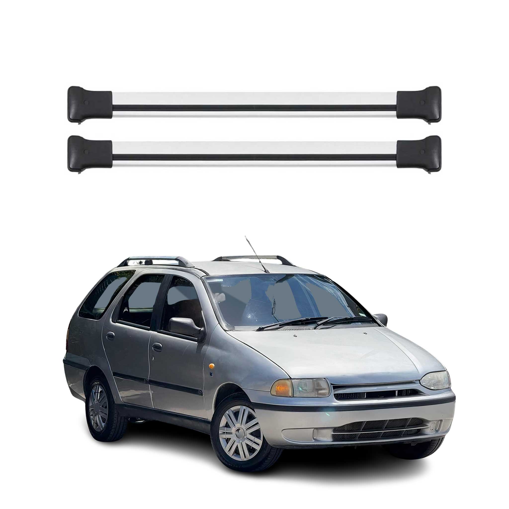 Omac Aluminium Dachträger Querträger Für Fiat Palio Weekend 1996-2011 – Max. 75 Kg – 2 Stangen Silber