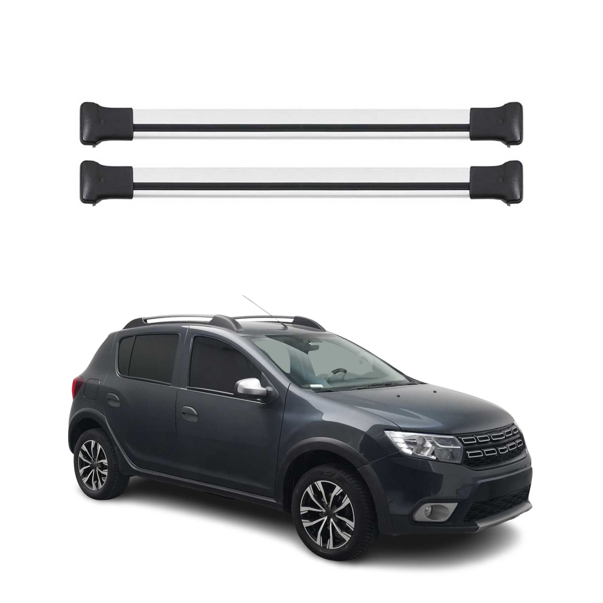 Omac Aluminium Dachträger Querträger Für Dacia Sandero Stepway 2013-2020 – Max. 75 Kg – 2 Stangen Silber