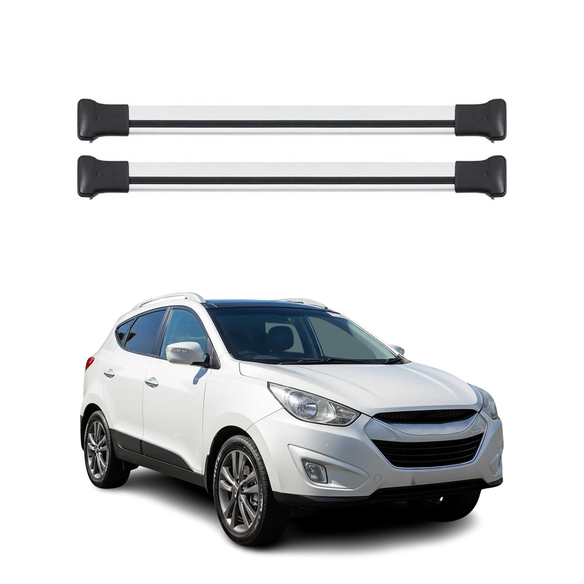 Omac Aluminium Dachträger Querträger Für Hyundai Ix35 2010-2015 – Max. 75 Kg – 2 Stangen Silber