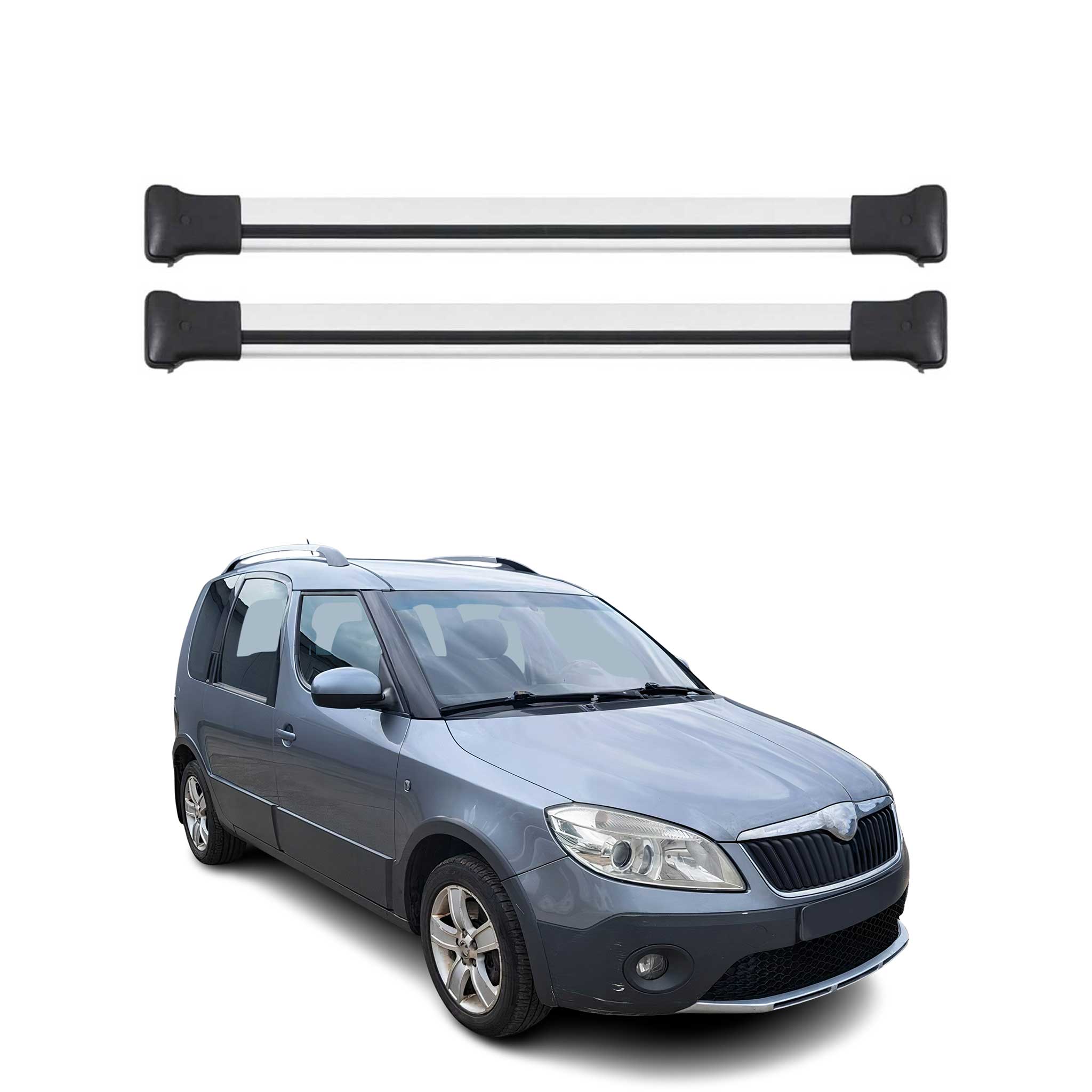 Omac Aluminium Dachträger Querträger Für Skoda Roomster 2006-2010 Pre-fl – Max. 75 Kg – 2 Stangen Silber