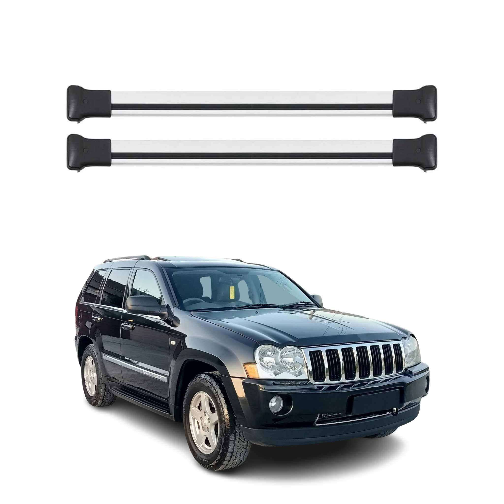 Omac Aluminium Dachträger Querträger Für Jeep Grand Cherokee Wk 2005-2010 – Max. 75 Kg – 2 Stangen Silber