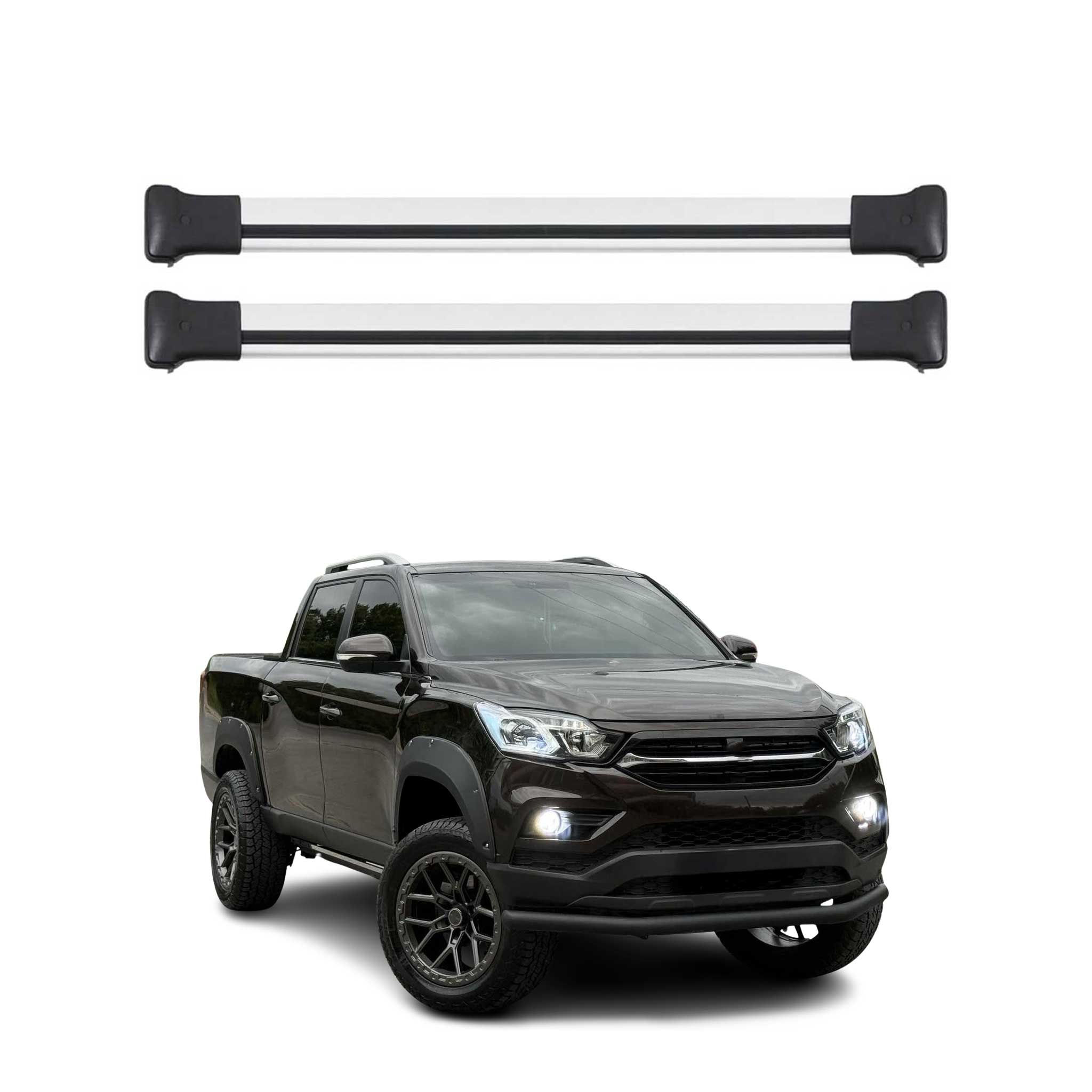 Omac Aluminium Dachträger Querträger Für Ssangyong Musso Grand 2018-2026 – Max. 75 Kg – 2 Stangen Silber