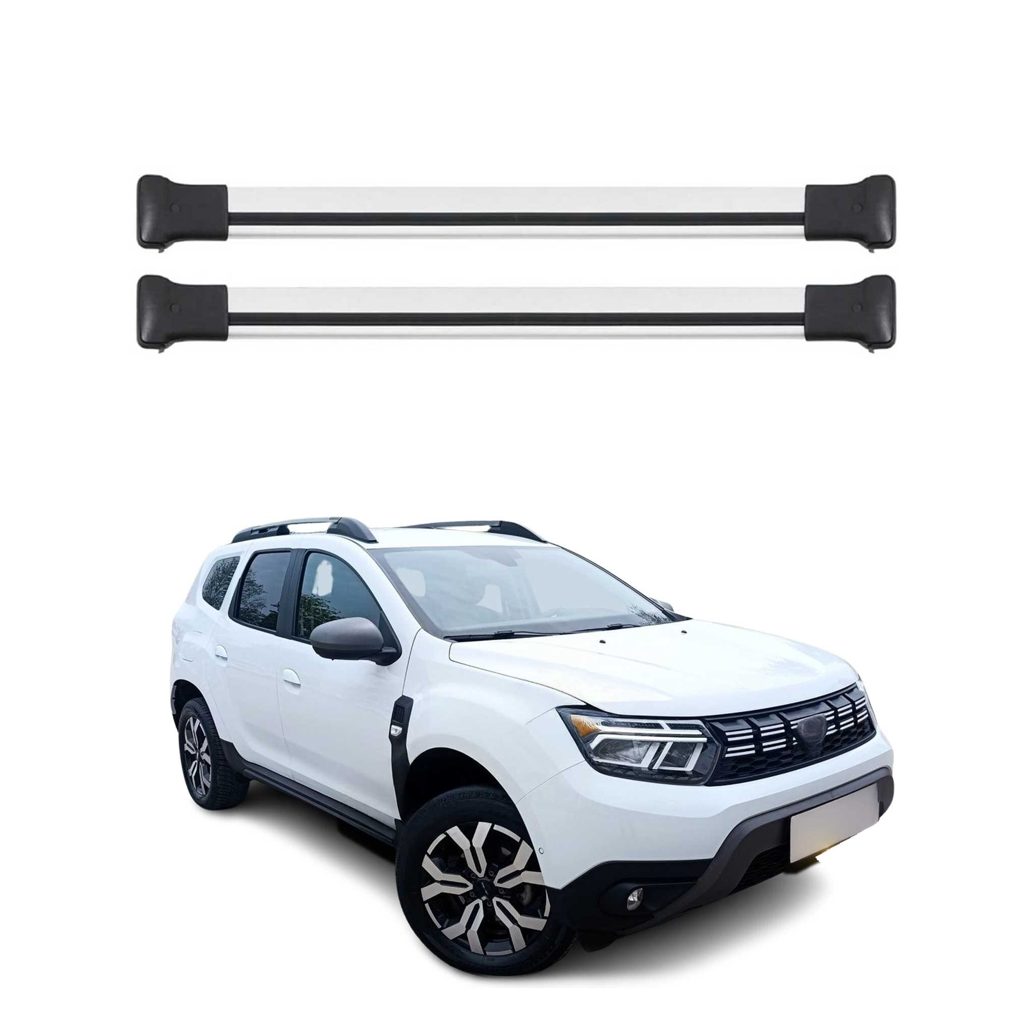 Omac Aluminium Dachträger Querträger Für Dacia Duster Mk3 2024-2026 – Max. 75 Kg – 2 Stangen Silber