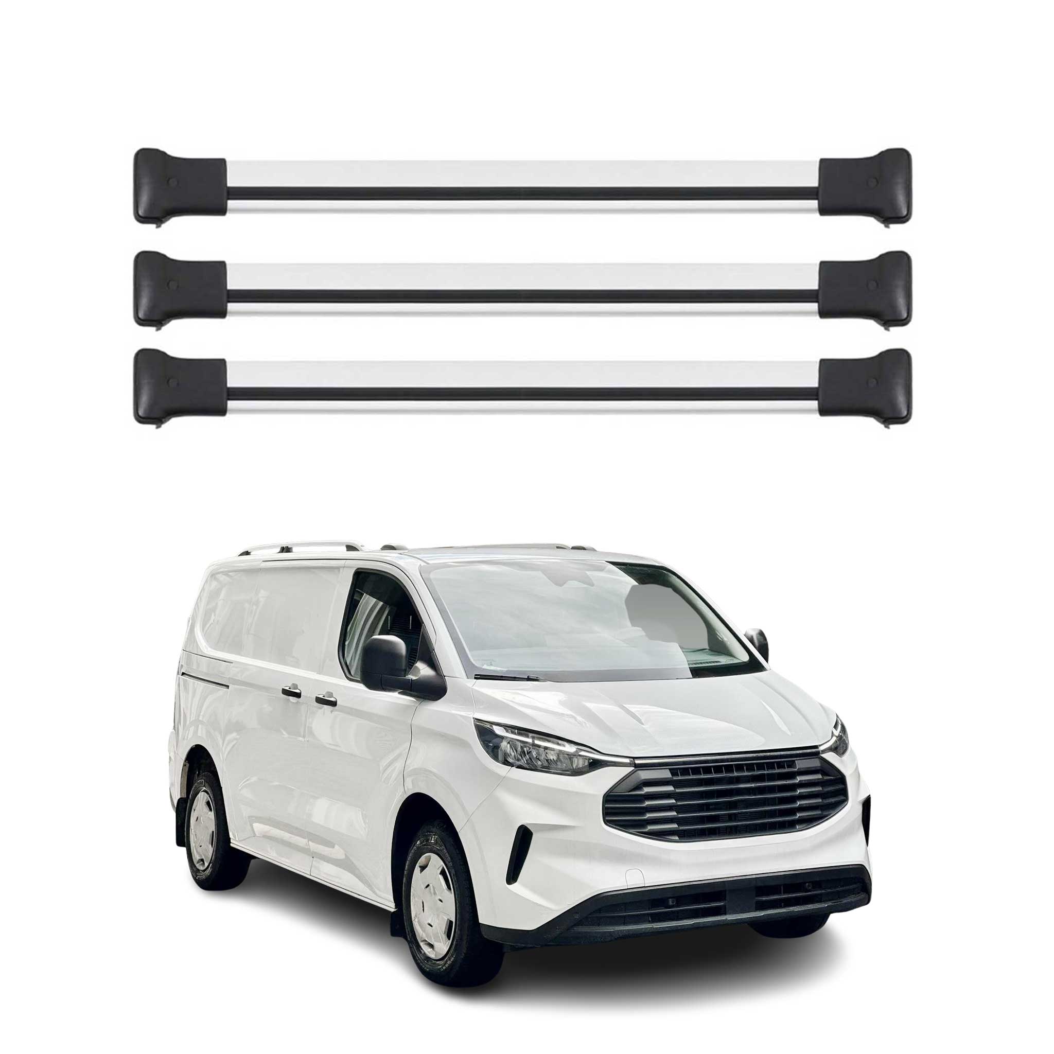Omac Aluminium Dachträger Querträger Für Ford Transit Custom / Tourneo Custom Ii 2023-2026 – Max. 75 Kg – 2 Stangen Silber