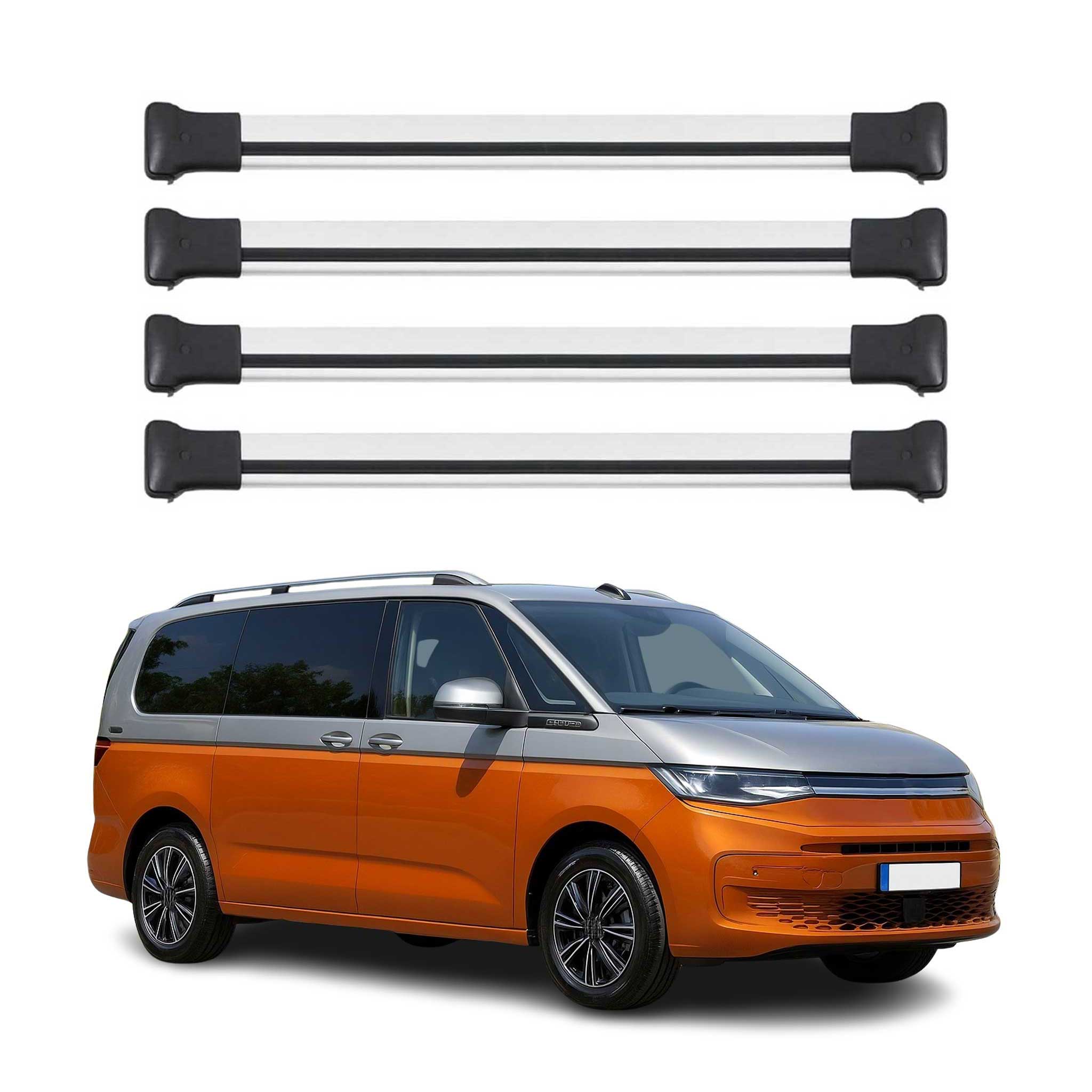 Omac Aluminium Dachträger Querträger Für Vw Transporter T7 2023-2026 – Max. 75 Kg – 4 Stangen Silber