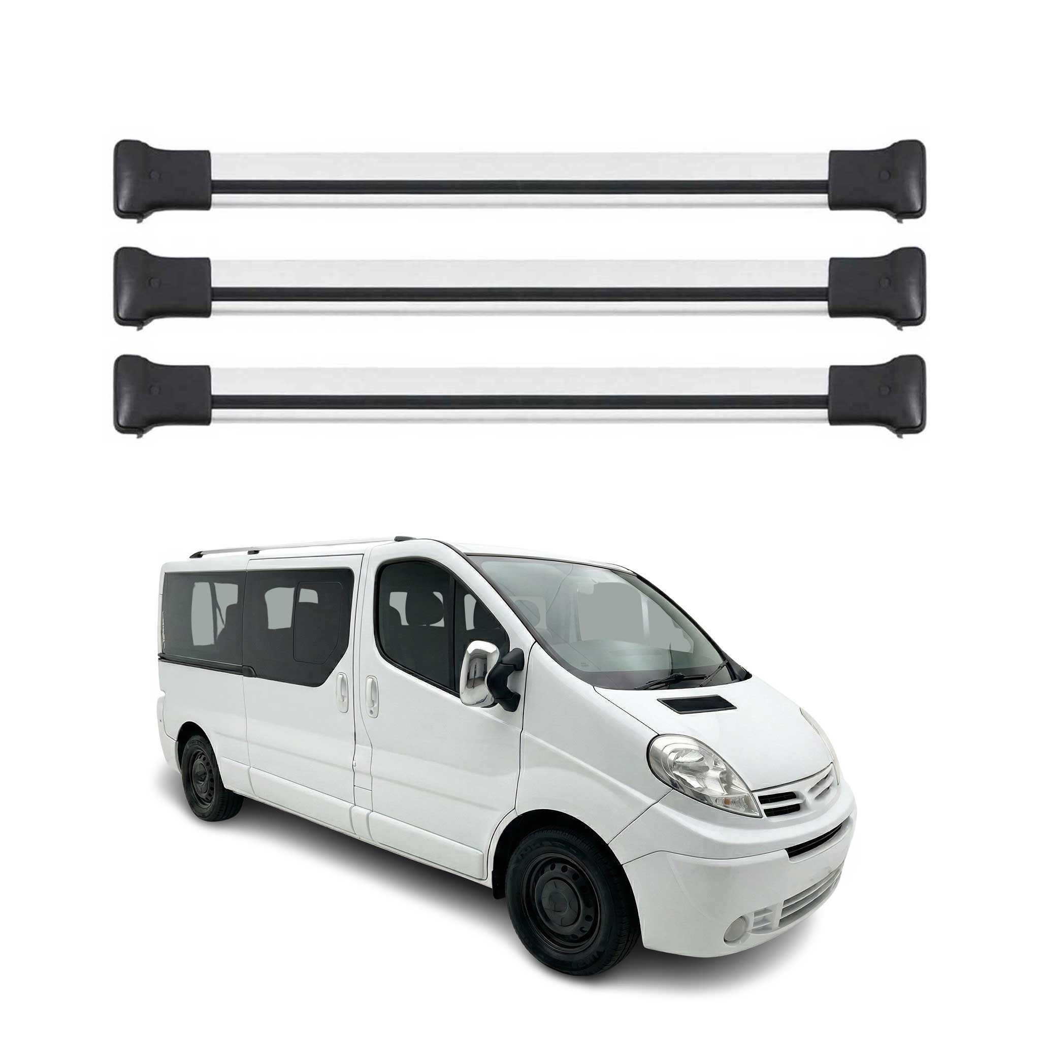 Omac Aluminium Dachträger Querträger Für Nissan Primastar 2001-2014 – Max. 75 Kg – 3 Stangen Silber