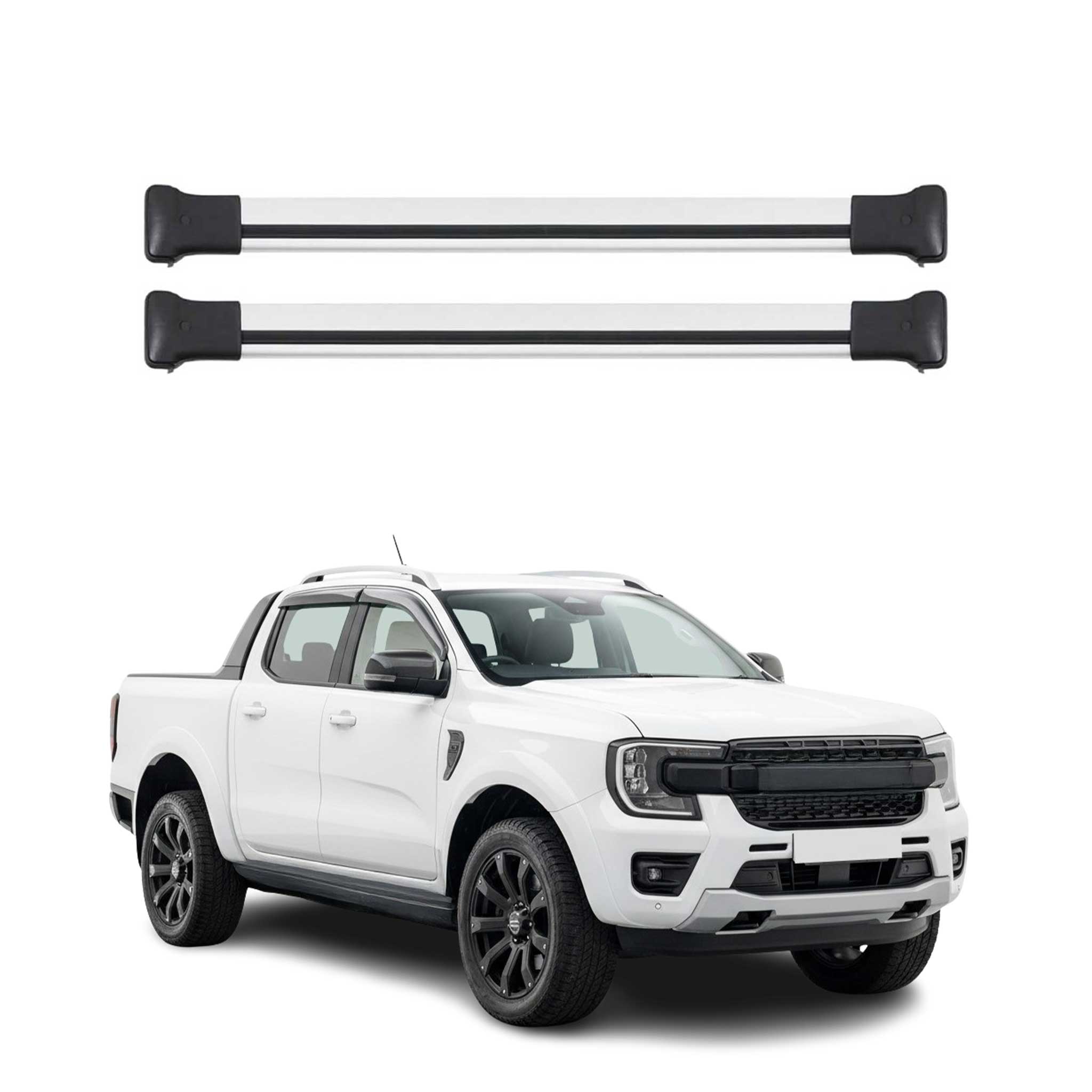 Omac Aluminium Dachträger Querträger Für Ford Ranger T6 P703 2022-2026 – Max. 75 Kg – 2 Stangen Silber