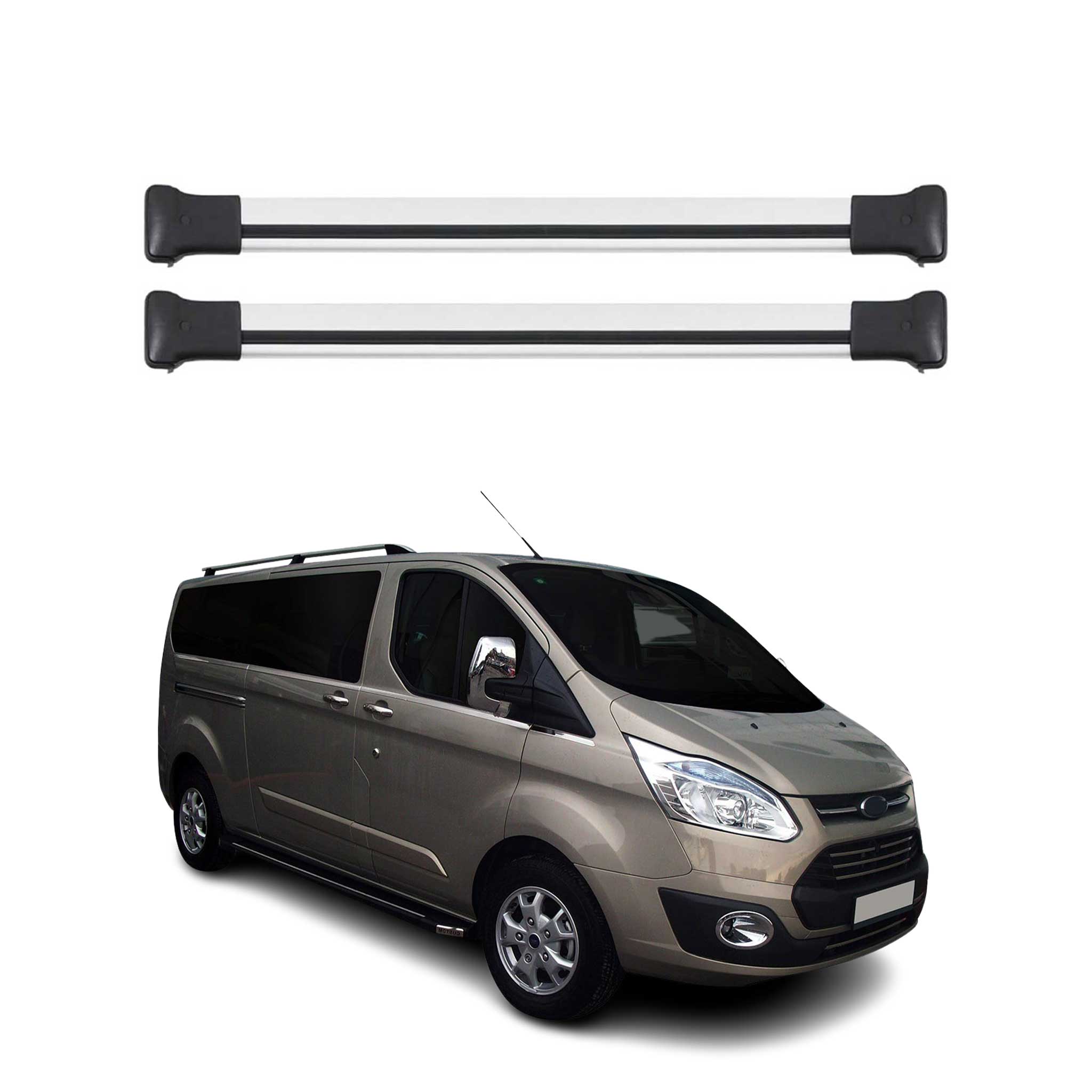 Omac Aluminium Dachträger Querträger Für Ford Transit Custom / Tourneo Custom I 2012-2023 – Max. 75 Kg – 2 Stangen Silber