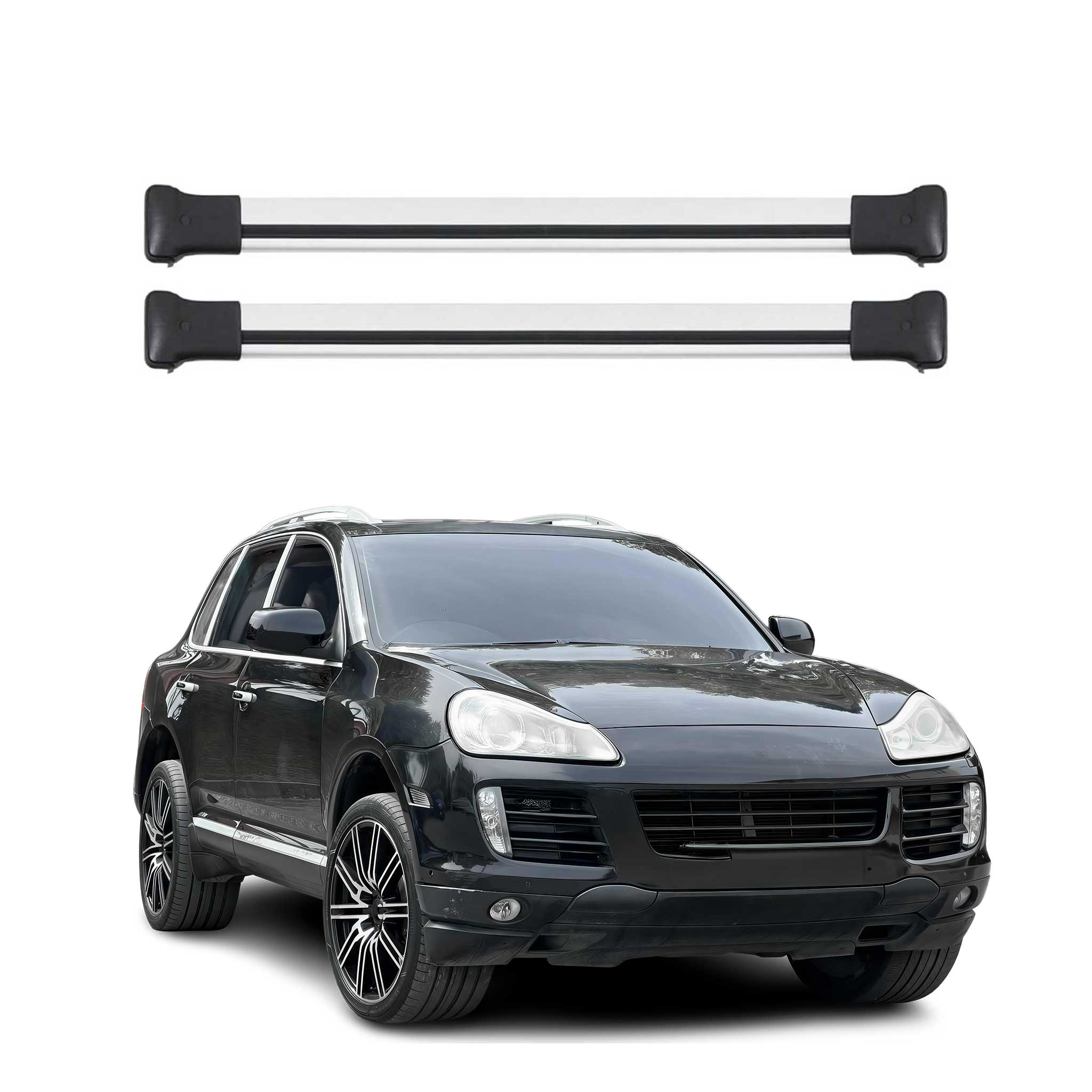 Omac Aluminium Dachträger Querträger Für Porsche Cayenne I 2003-2010 – Max. 75 Kg – 2 Stangen Silber