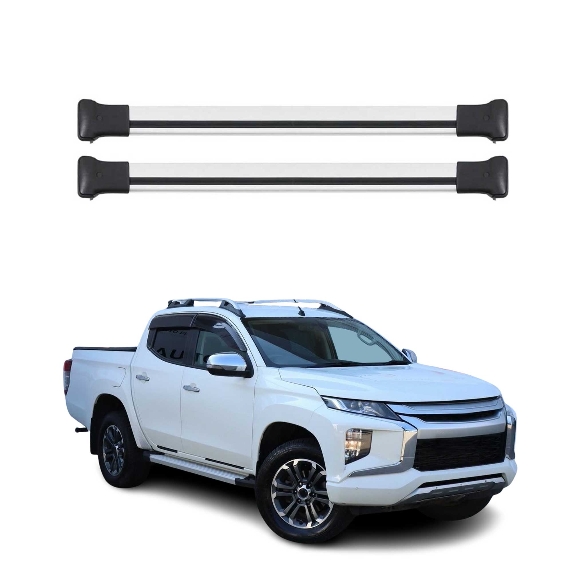 Omac Aluminium Dachträger Querträger Für Mitsubishi L200 V 2015-2023 – Max. 75 Kg – 2 Stangen Silber