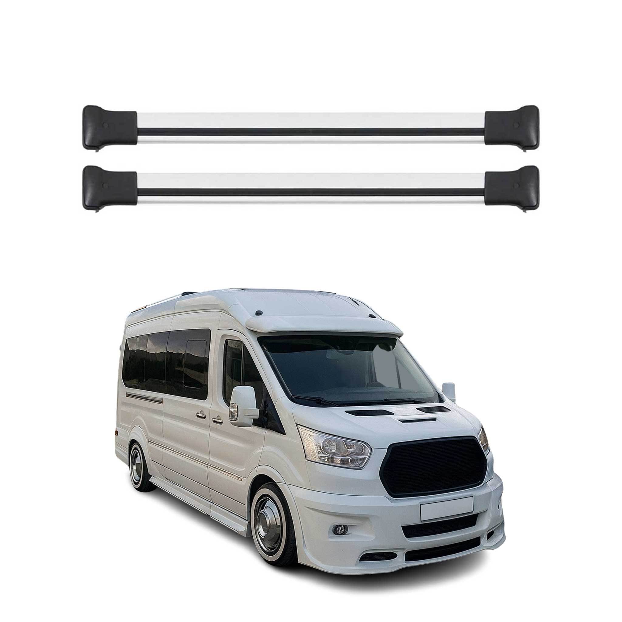 Omac Aluminium Dachträger Querträger Für Ford Transit 2015-2026 – Max. 75 Kg – 2 Stangen Silber