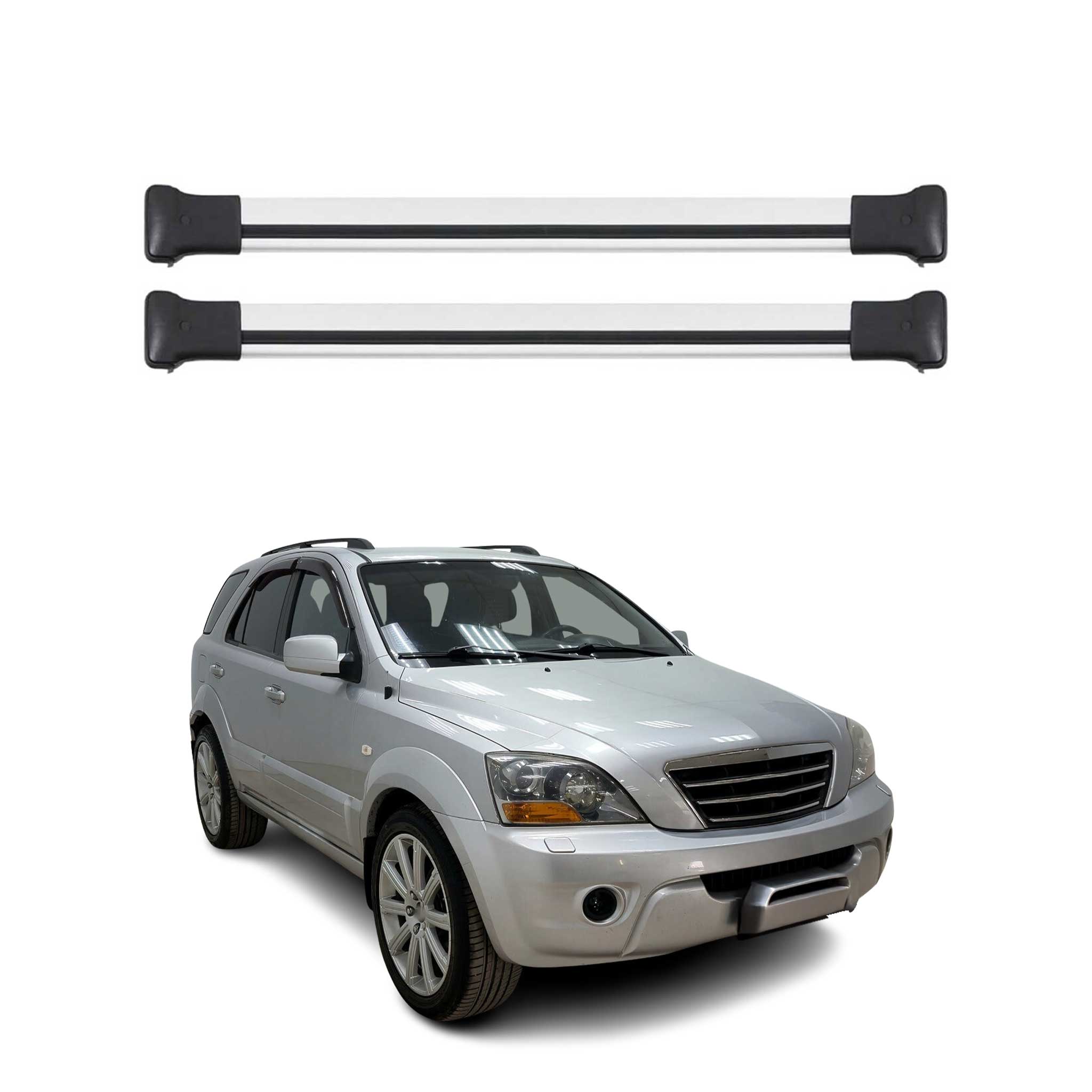 Omac Aluminium Dachträger Querträger Für Kia Sorento Mk1 2002-2009 – Max. 75 Kg – 2 Stangen Silber