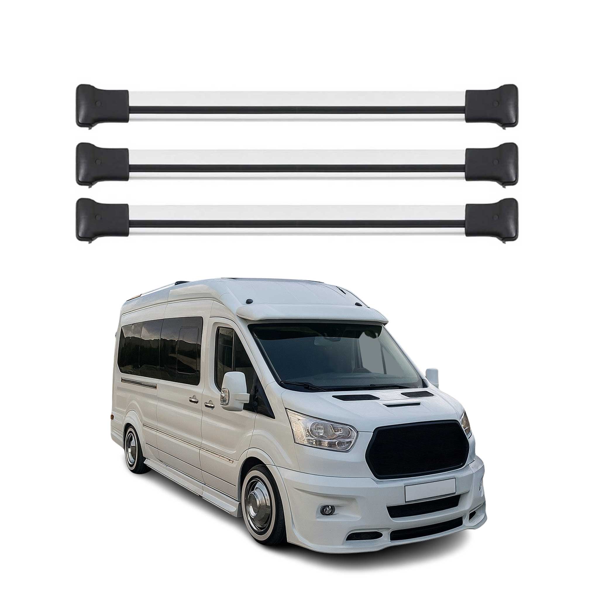 Omac Aluminium Dachträger Querträger Für Ford Transit 2015-2026 – Max. 75 Kg – 3 Stangen Silber
