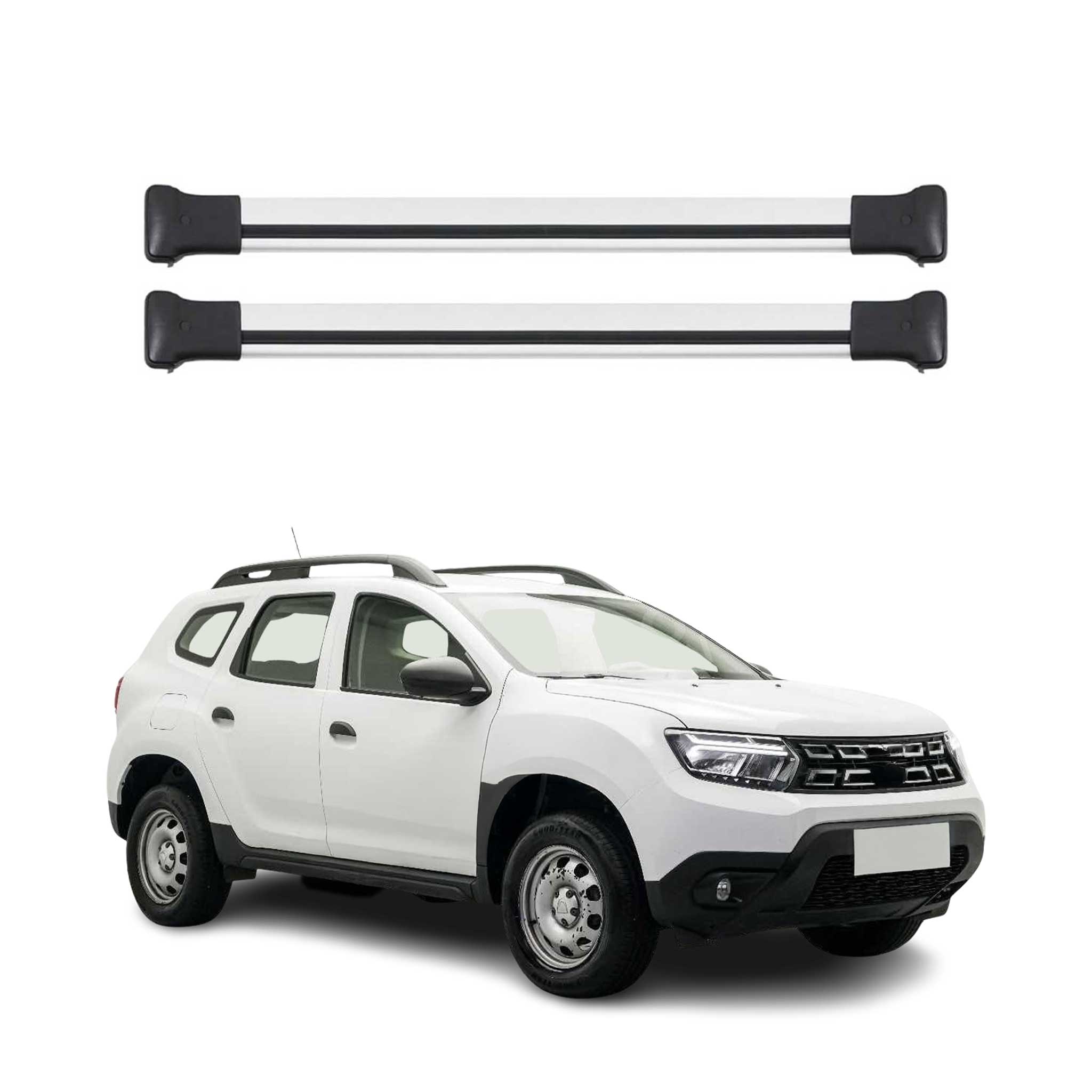 Omac Aluminium Dachträger Querträger Für Dacia Duster Mk2 2018-2024 – Max. 75 Kg – 2 Stangen Silber