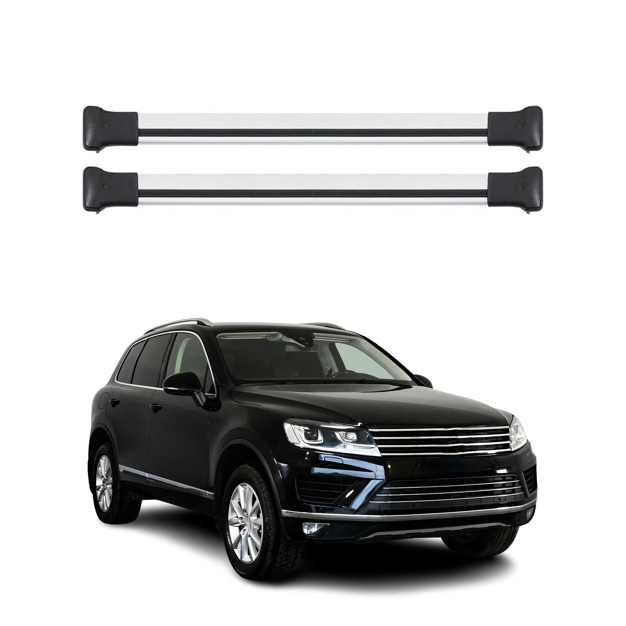 Omac Aluminium Dachträger Querträger Für Vw Touareg Ii 2010-2013 Pre-fl – Max. 75 Kg – 2 Stangen Silber