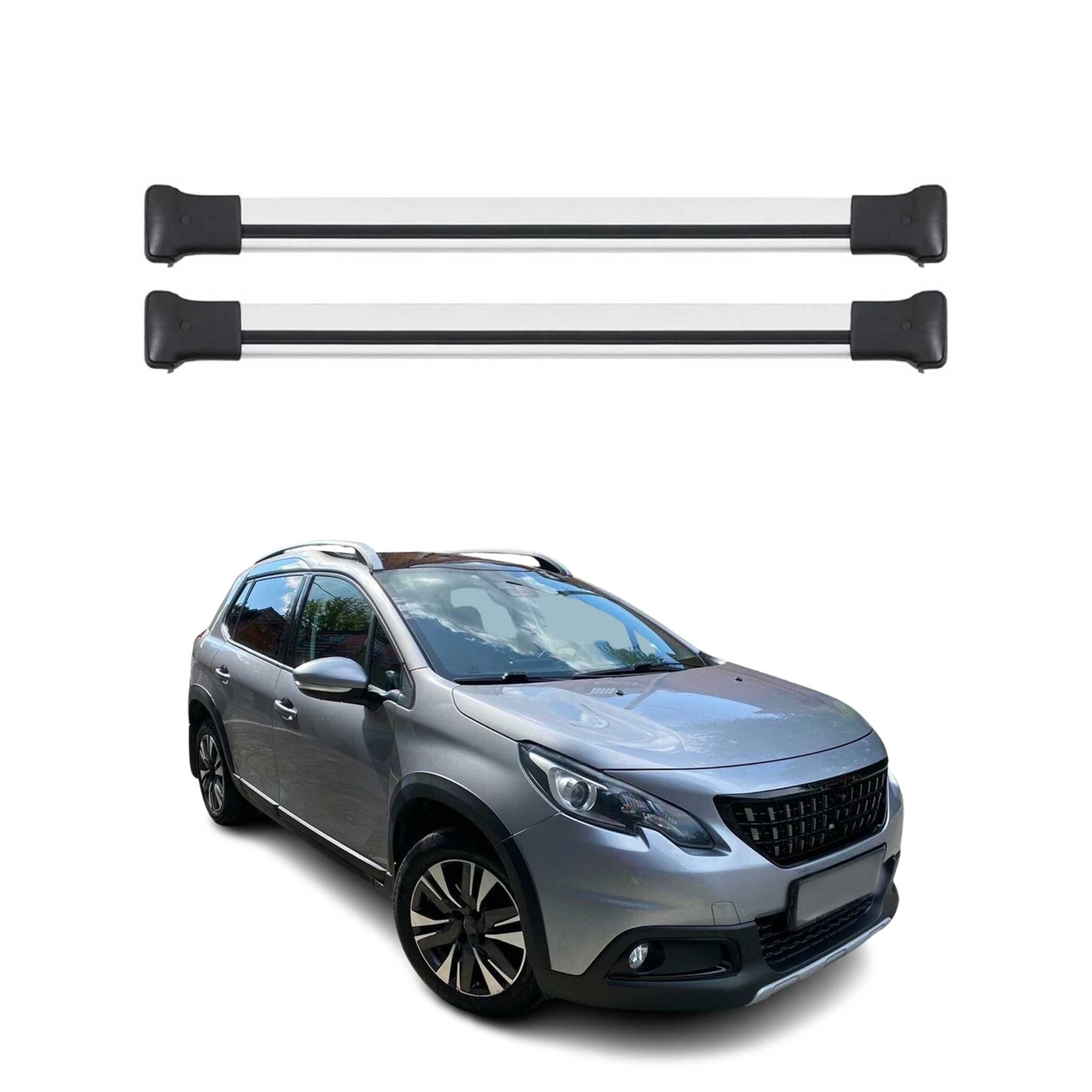 Omac Aluminium Dachträger Querträger Für Peugeot 2008 I 2013-2019 – Max. 75 Kg – 2 Stangen Silber