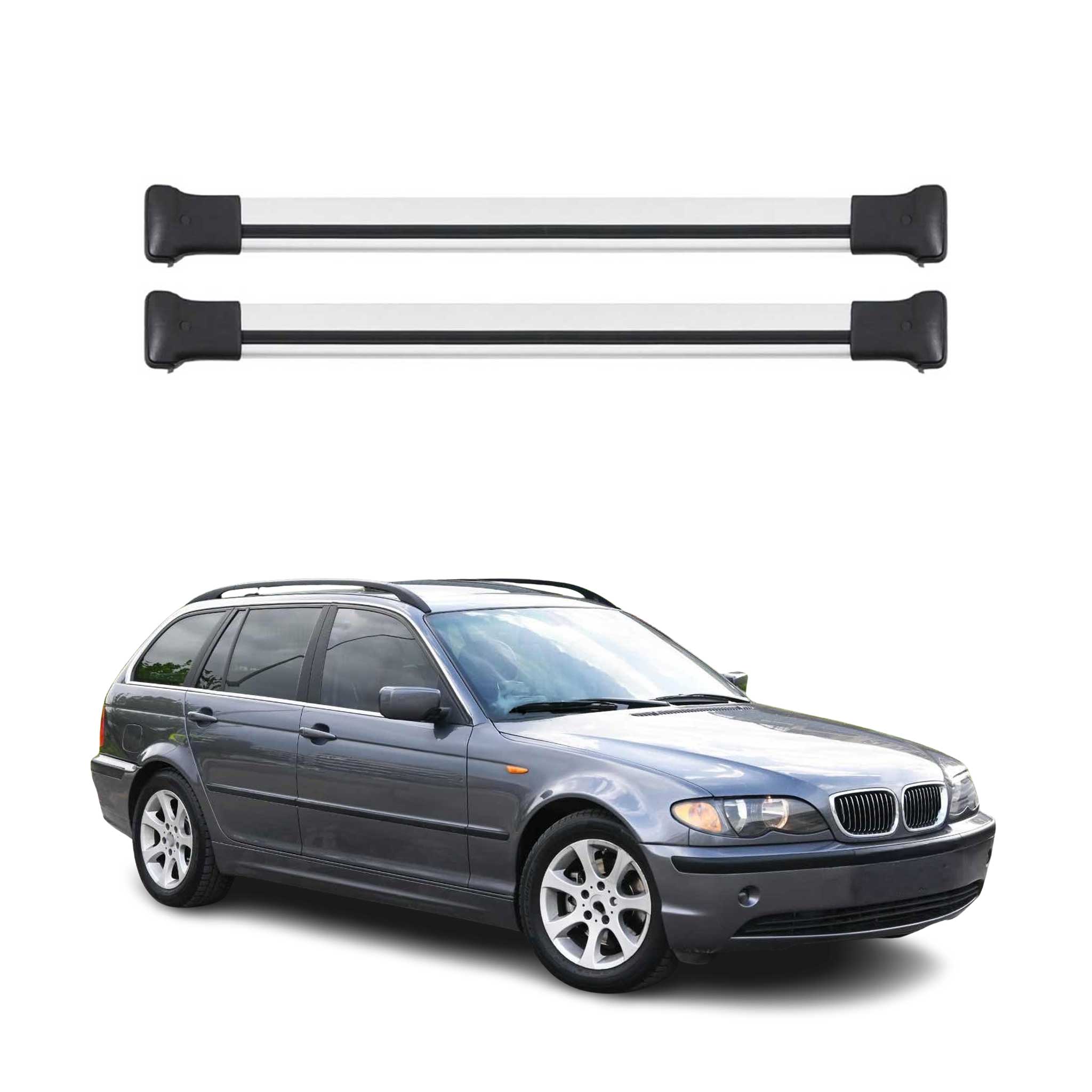 Omac Aluminium Dachträger Querträger Für Bmw 3er E46 Touring 1999-2007 – Max. 75 Kg – 2 Stangen Silber