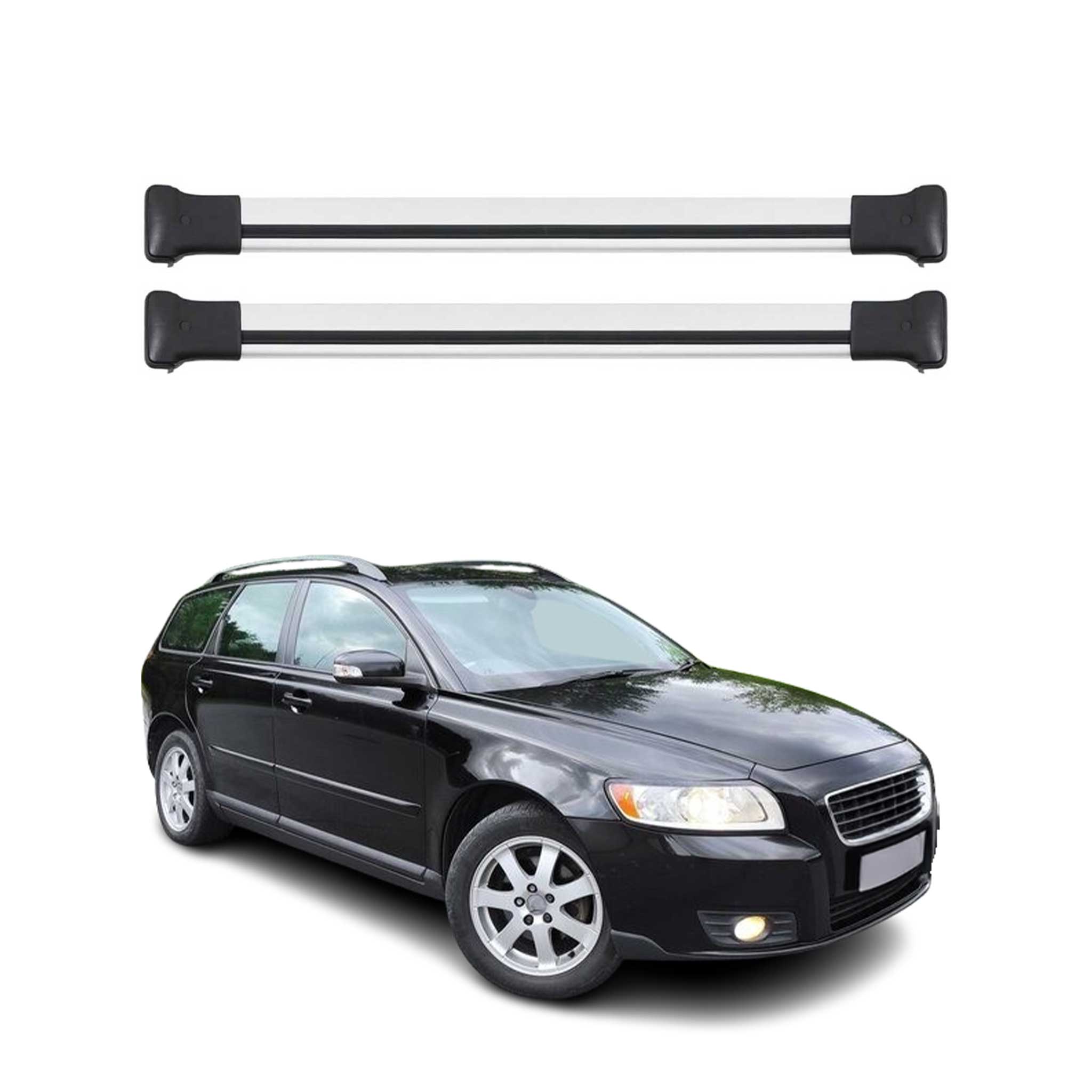 Omac Aluminium Dachträger Querträger Für Volvo V50 2004-2012 – Max. 75 Kg – 2 Stangen Silber