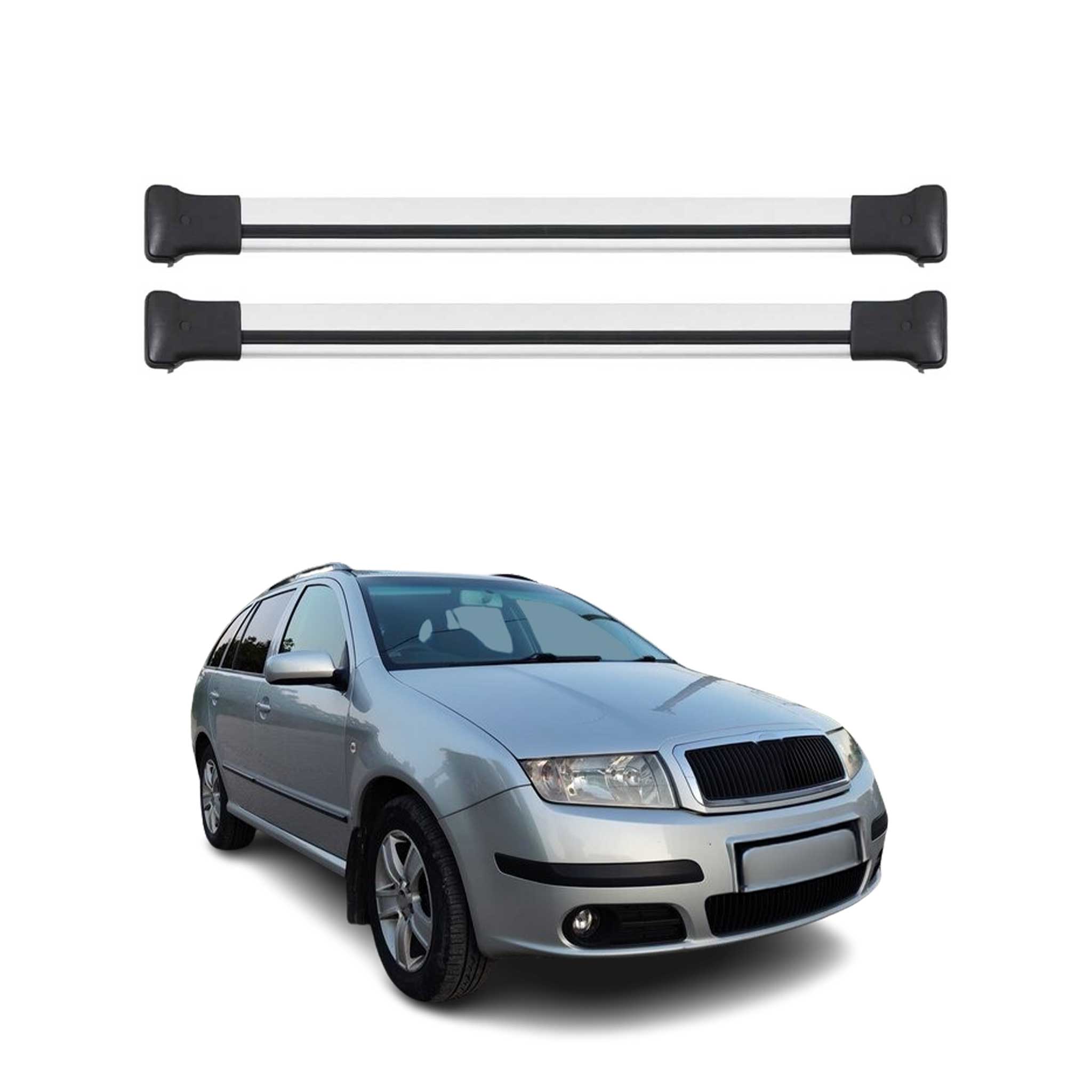 Omac Aluminium Dachträger Querträger Für Skoda Fabia I Kombi 1999-2007 – Max. 75 Kg – 2 Stangen Silber