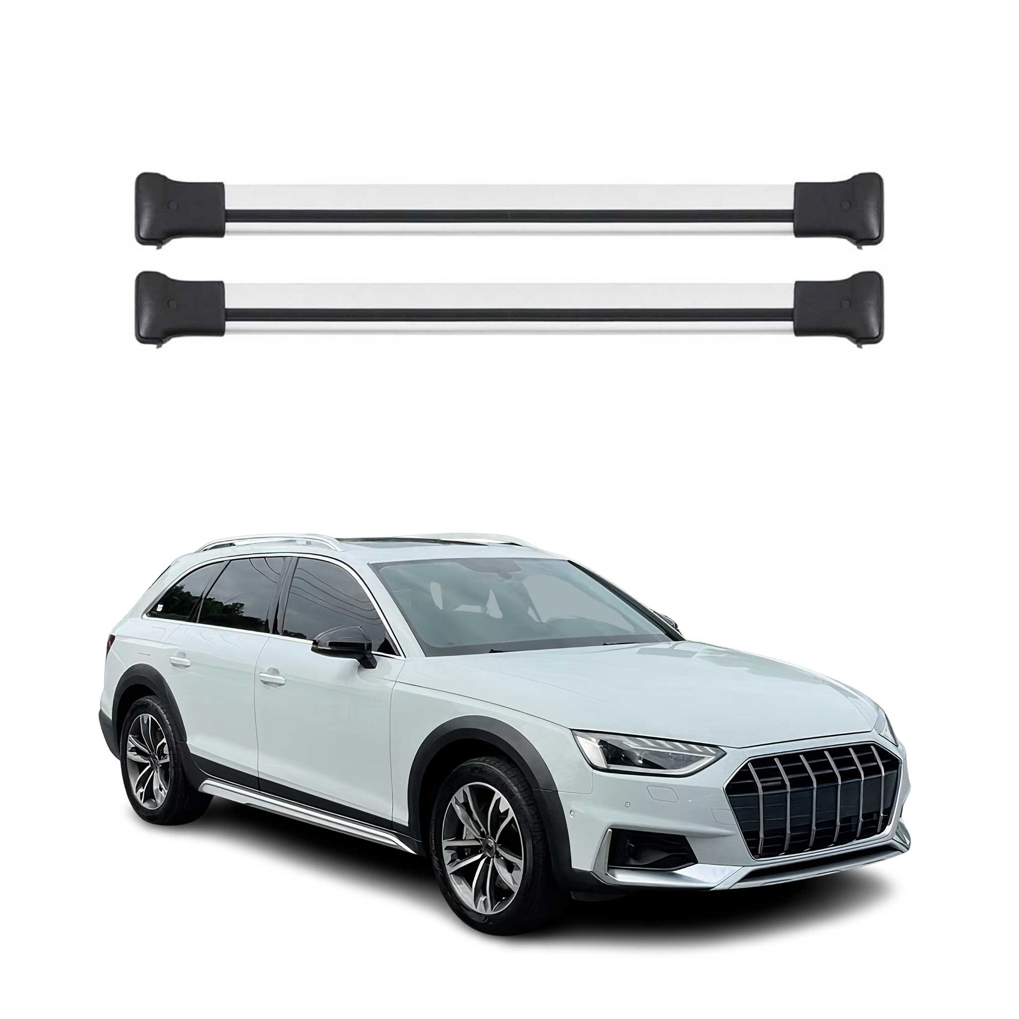 Omac Aluminium Dachträger Querträger Für Audi A4 B9 Allroad 2016-2025 – Max. 75 Kg – 2 Stangen Silber