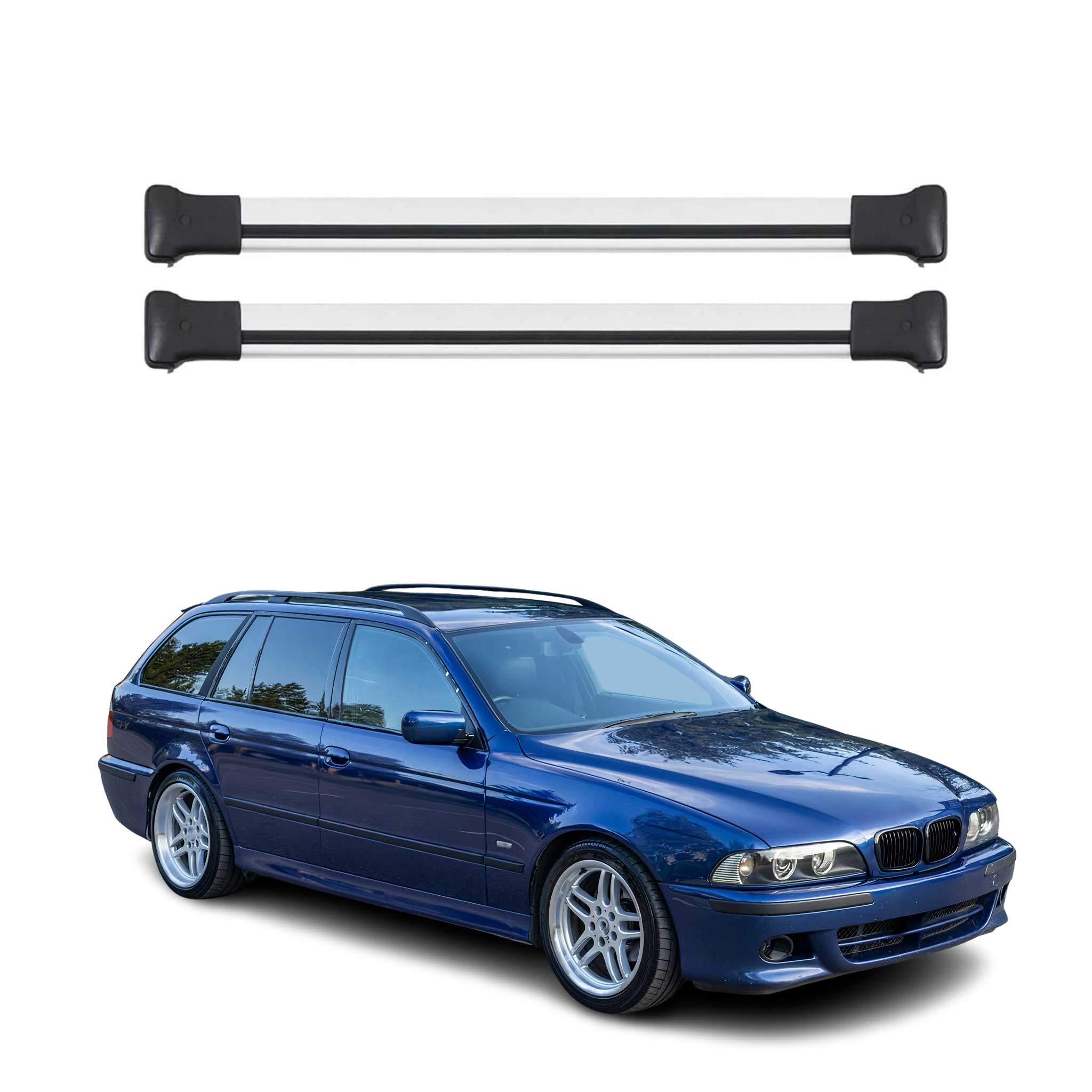 Omac Aluminium Dachträger Querträger Für Bmw 5er E39 Touring 1997-2004 – Max. 75 Kg – 2 Stangen Silber