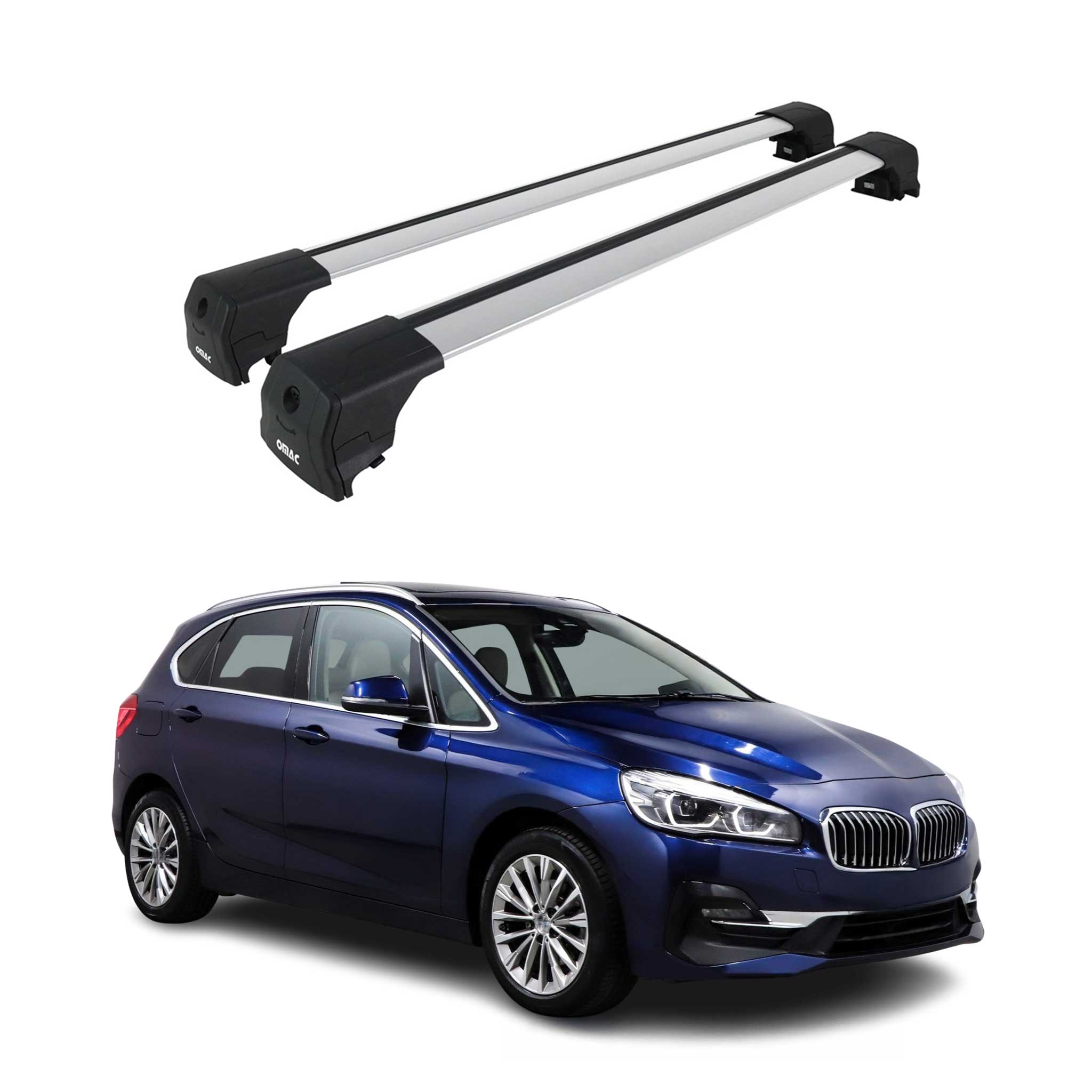 Omac Aluminium Dachträger Querträger Für Bmw 2er Active Tourer F45 2014-2021 – City Crash – Iso/pas 11154:2006 – Abschließbar – Max. 75 Kg – 2 Stangen Silber