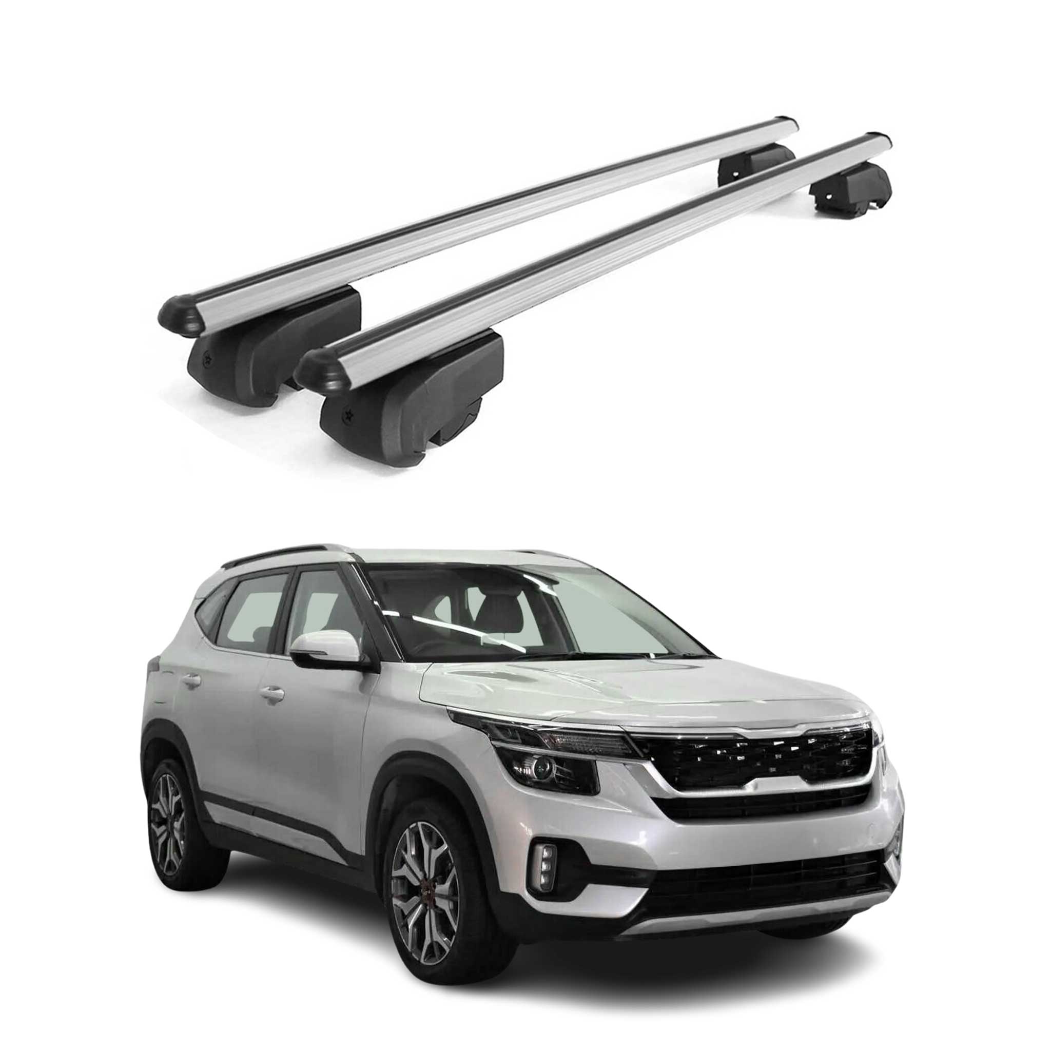 Omac Aluminium Dachträger Querträger Für Kia Seltos 2021-2026 – City Crash – Iso/pas 11154:2006 – Abschließbar – Max. 75 Kg – 2 Stangen Silber