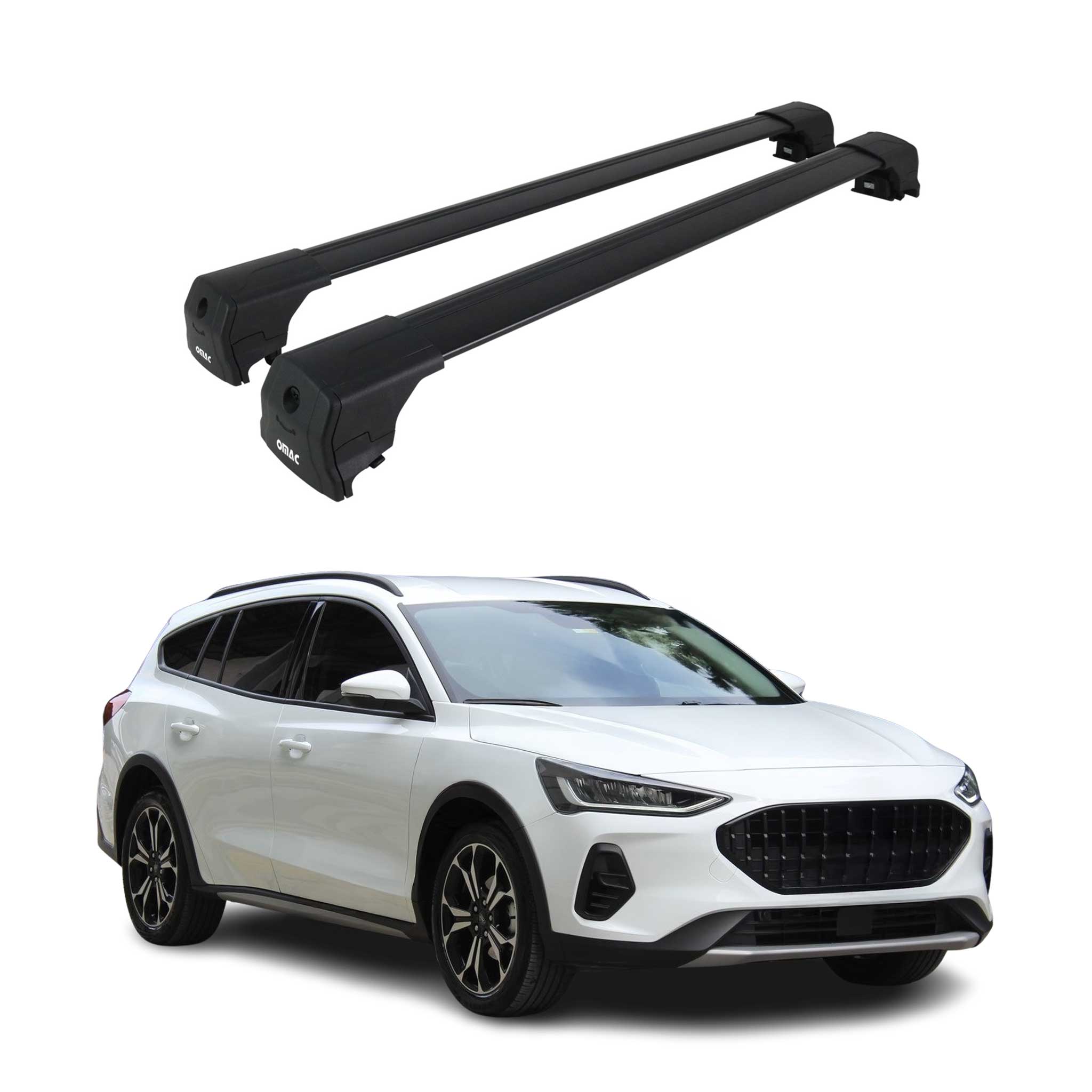 Omac Aluminium Dachträger Querträger Für Ford Focus Active 2019-2021 – City Crash – Iso/pas 11154:2006 – Abschließbar – Max. 75 Kg – 2 Stangen Silber