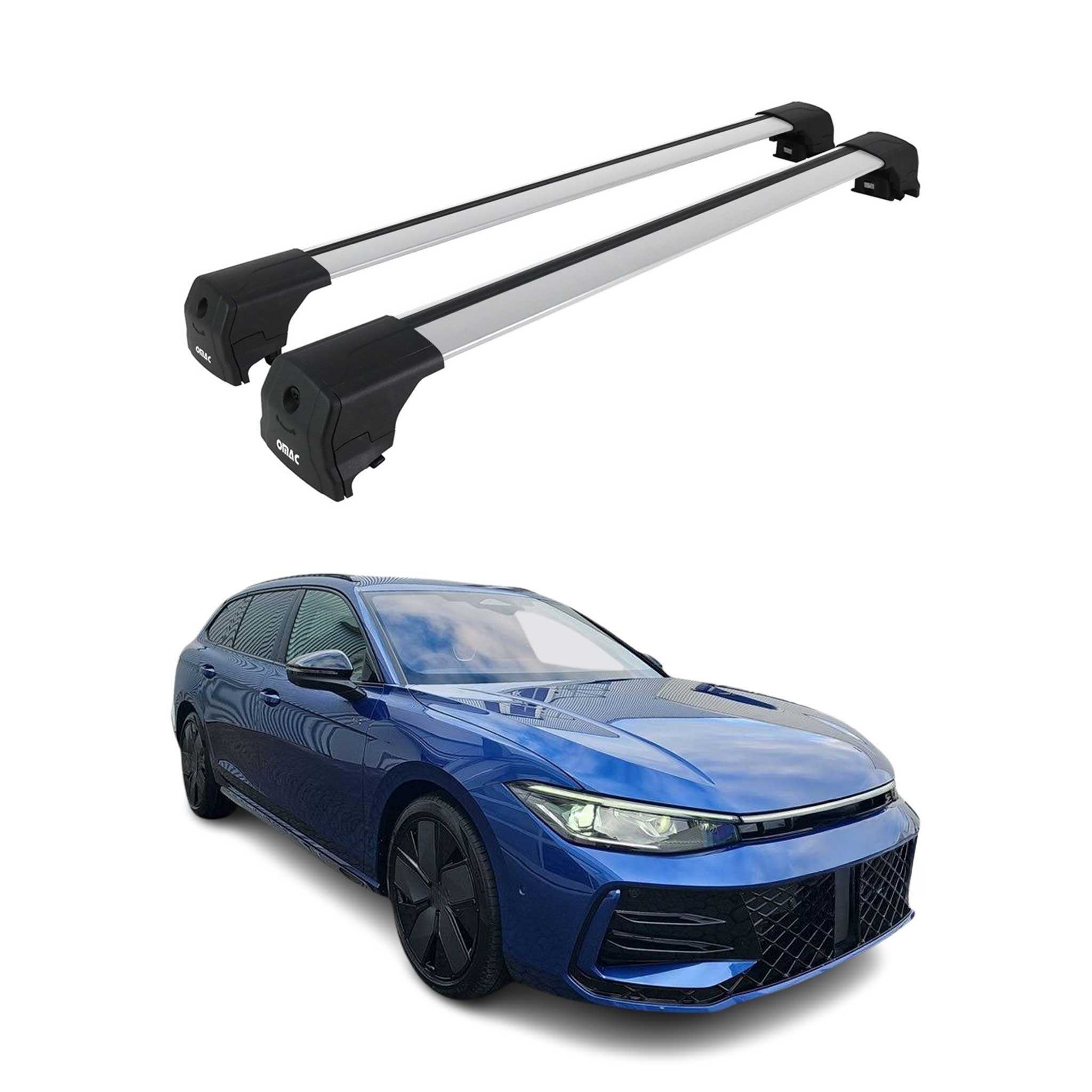 Omac Aluminium Dachträger Querträger Für Vw Passat B9 Variant 2024-2026 – City Crash – Iso/pas 11154:2006 – Abschließbar – Max. 75 Kg – 2 Stangen Silber