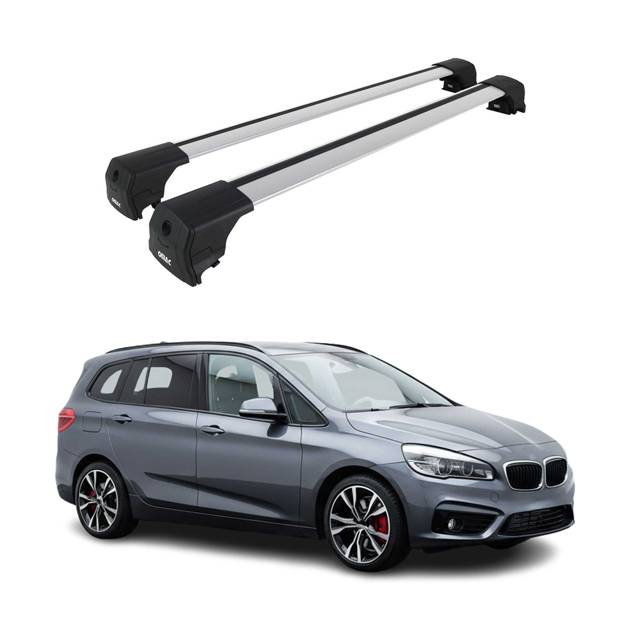 Omac Aluminium Dachträger Querträger Für Bmw 2er Gran Tourer F46 2014-2021 – City Crash – Iso/pas 11154:2006 – Abschließbar – Max. 75 Kg – 2 Stangen Silber