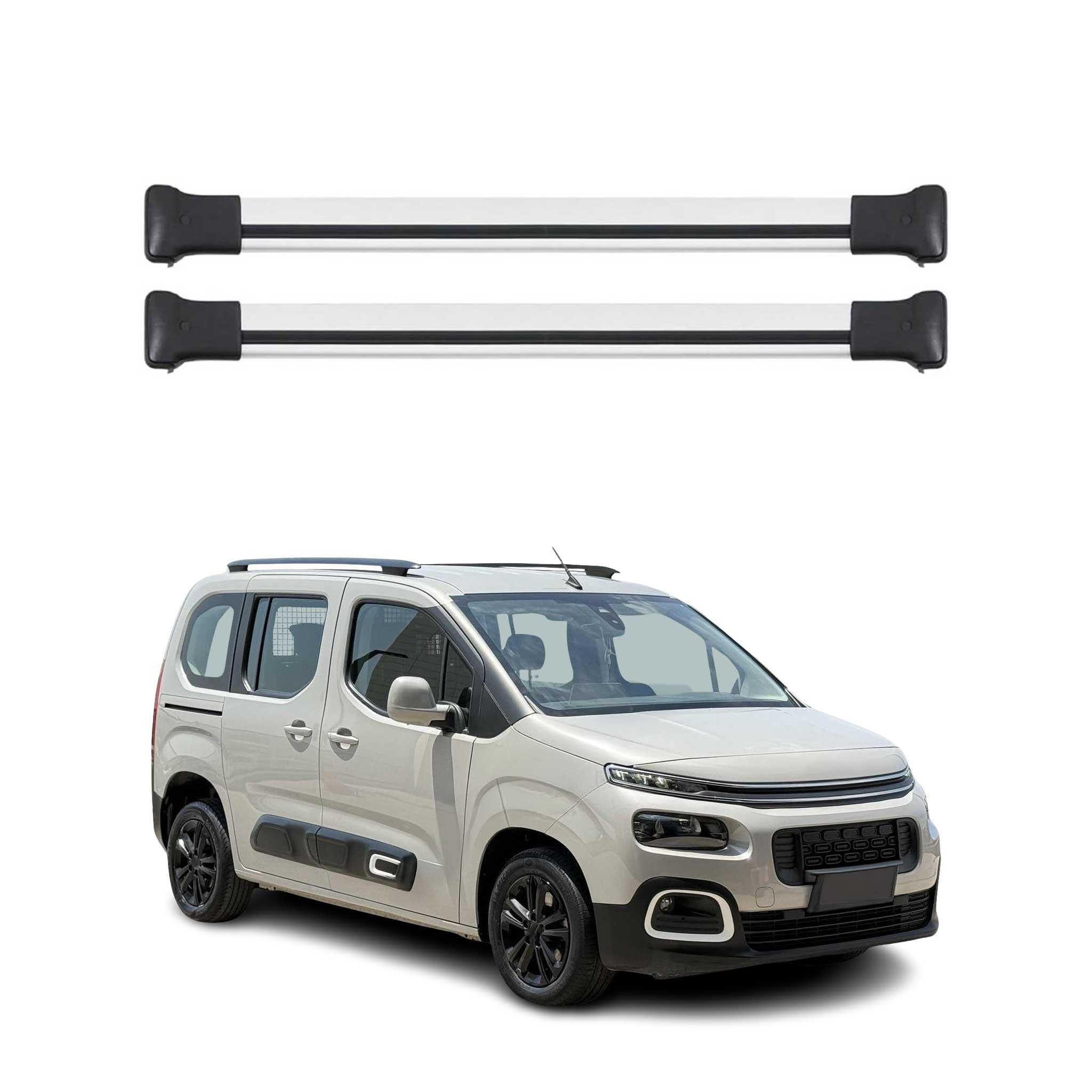 Omac Aluminium Dachträger Querträger Für Citroen Berlingo 2018-2026 – Tüv / Din 75302:2018 – Max. 75 Kg – 2 Stangen Silber