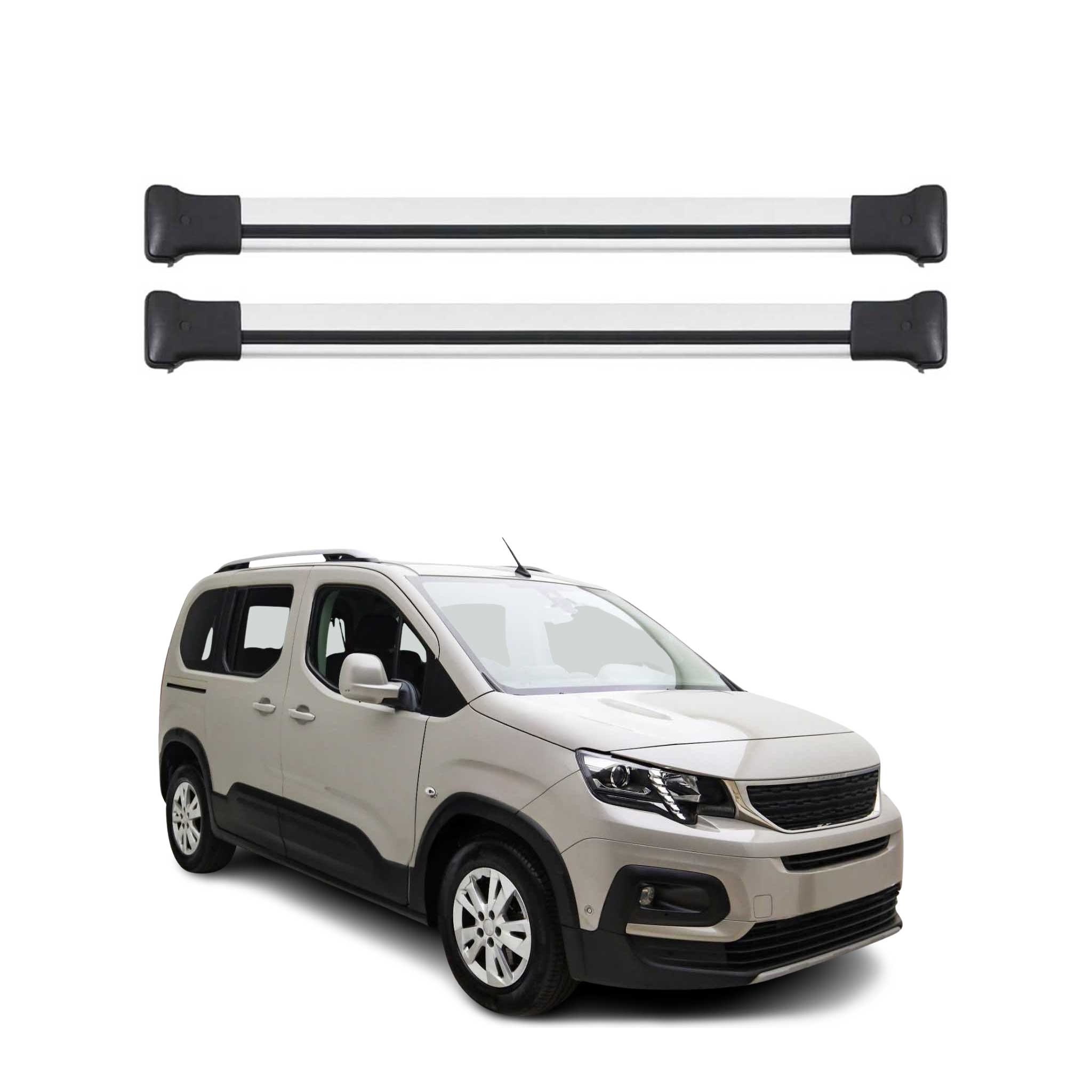 Omac Aluminium Dachträger Querträger Für Peugeot Rifter 2018-2026 – Tüv / Din 75302:2018 – Max. 75 Kg – 2 Stangen Silber