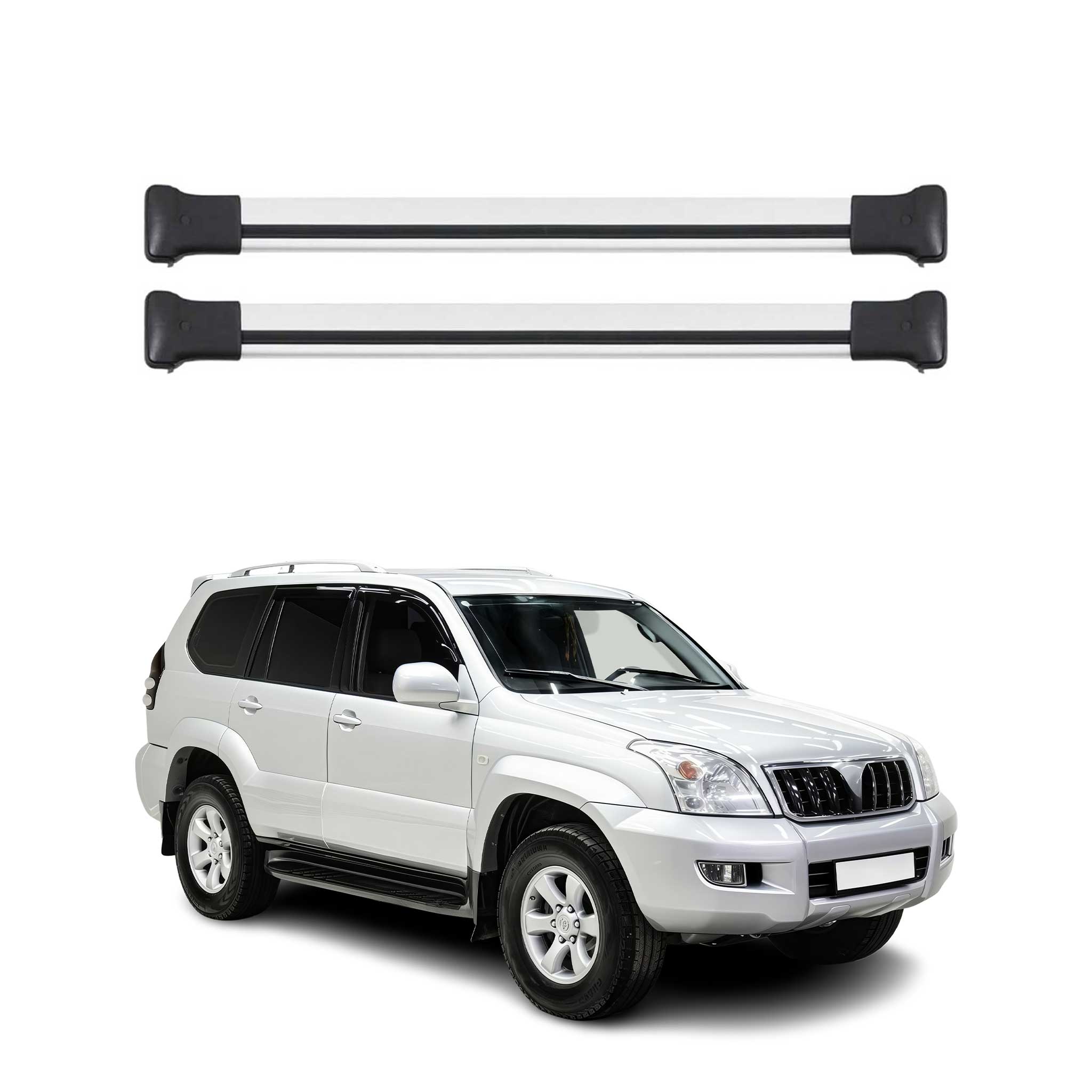 Omac Aluminium Dachträger Querträger Für Toyota Land Cruiser 100 1998-2007 5tür – Tüv / Din 75302:2019 – Max. 75 Kg – 2 Stangen Silber