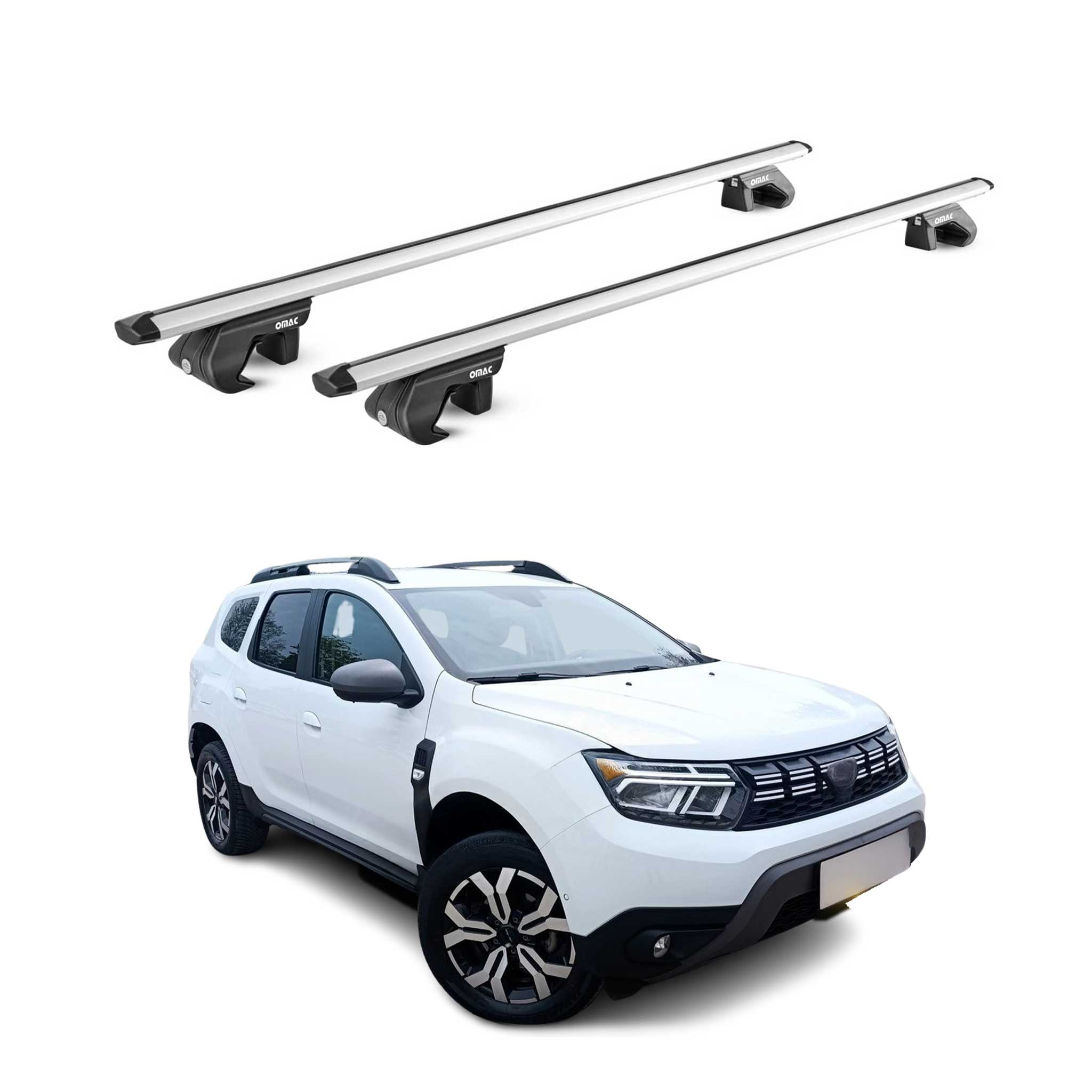 Omac Dachträger Aluminium Tüv Geprüft Für Dacia Duster Mk3 2024-2026 – Für Standard Dachreling – T Nut – Max 90 Kg – 2 Schlösser Silber