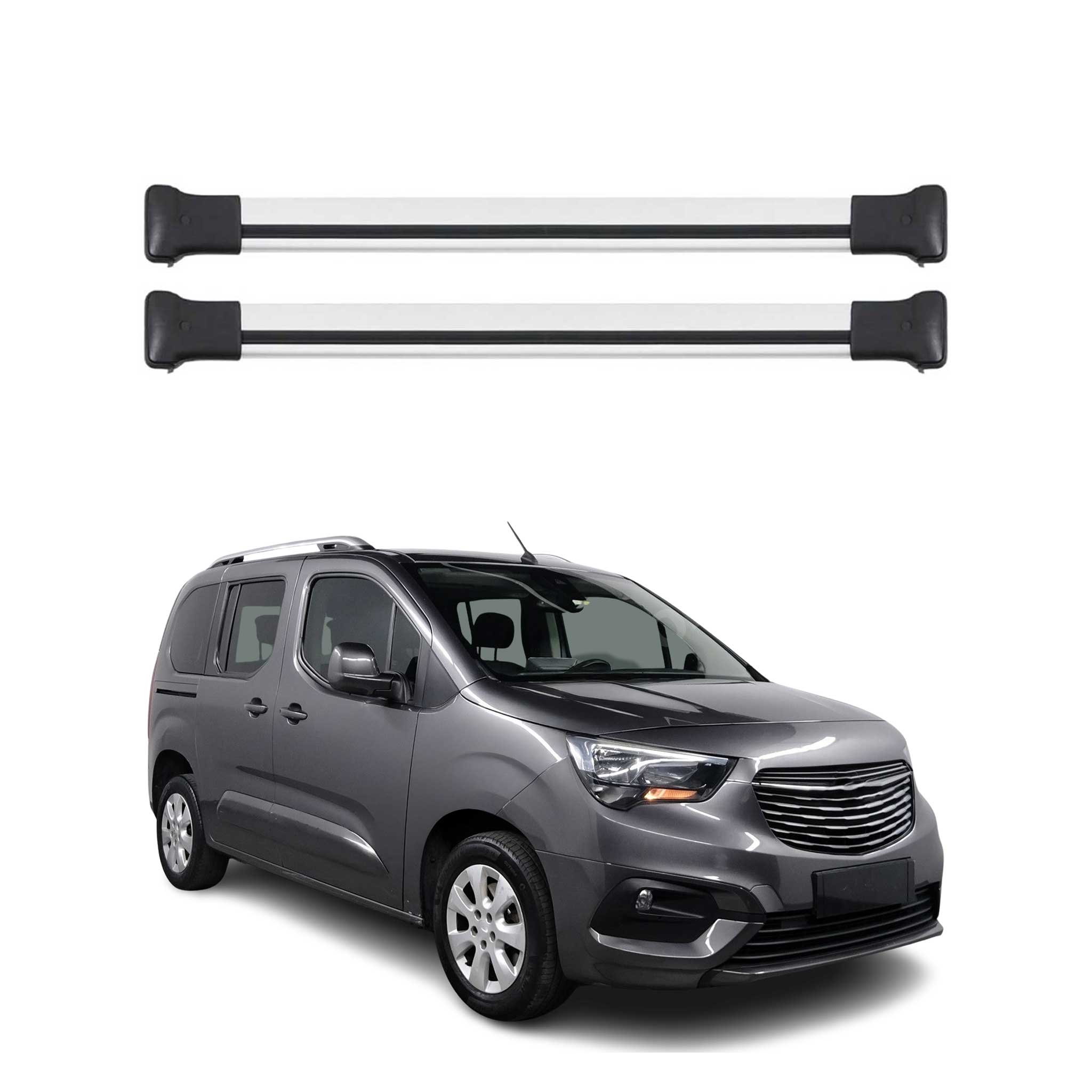 Omac Aluminium Dachträger Querträger Für Opel Combo E 2019-2026 – Tüv / Din 75302:2019 – Max. 75 Kg – 2 Stangen Silber