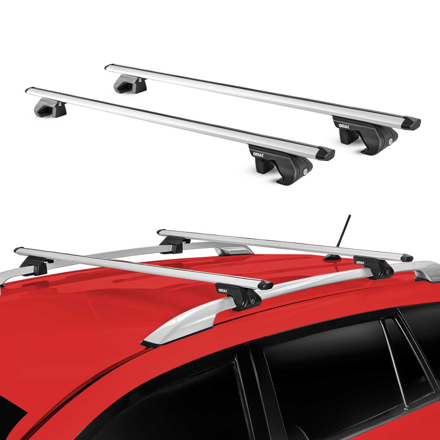 Omac Dachträger Aluminium Tüv Geprüft Für Universal – Für Standard Dachreling – T Nut – Max 90 Kg – 2 Schlösser Silber