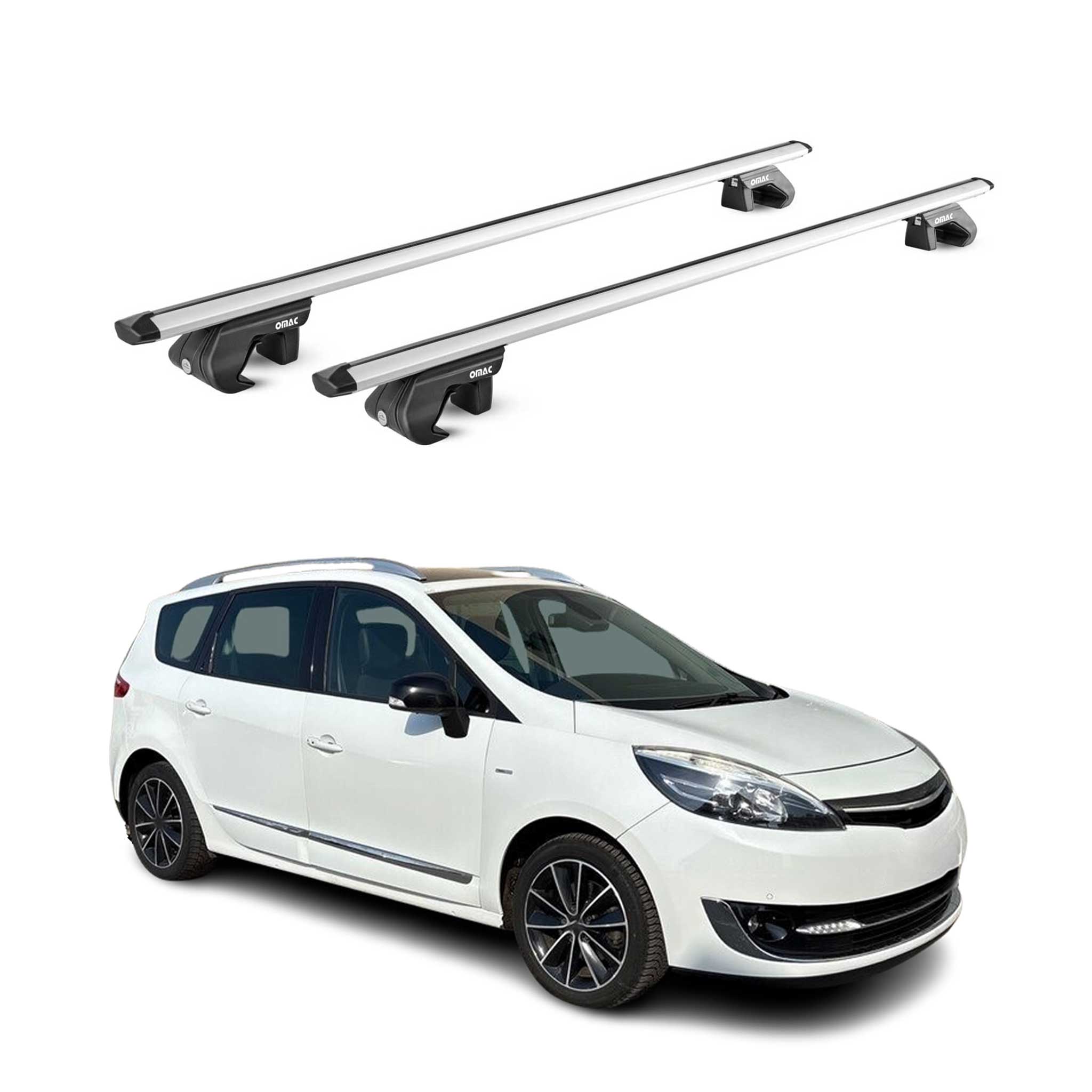 Omac Dachträger Aluminium Tüv Geprüft Für Renault Scenic Mk3 / X-mod 2009-2016 – Für Standard Dachreling – T Nut – Max 90 Kg – 2 Schlösser Silber