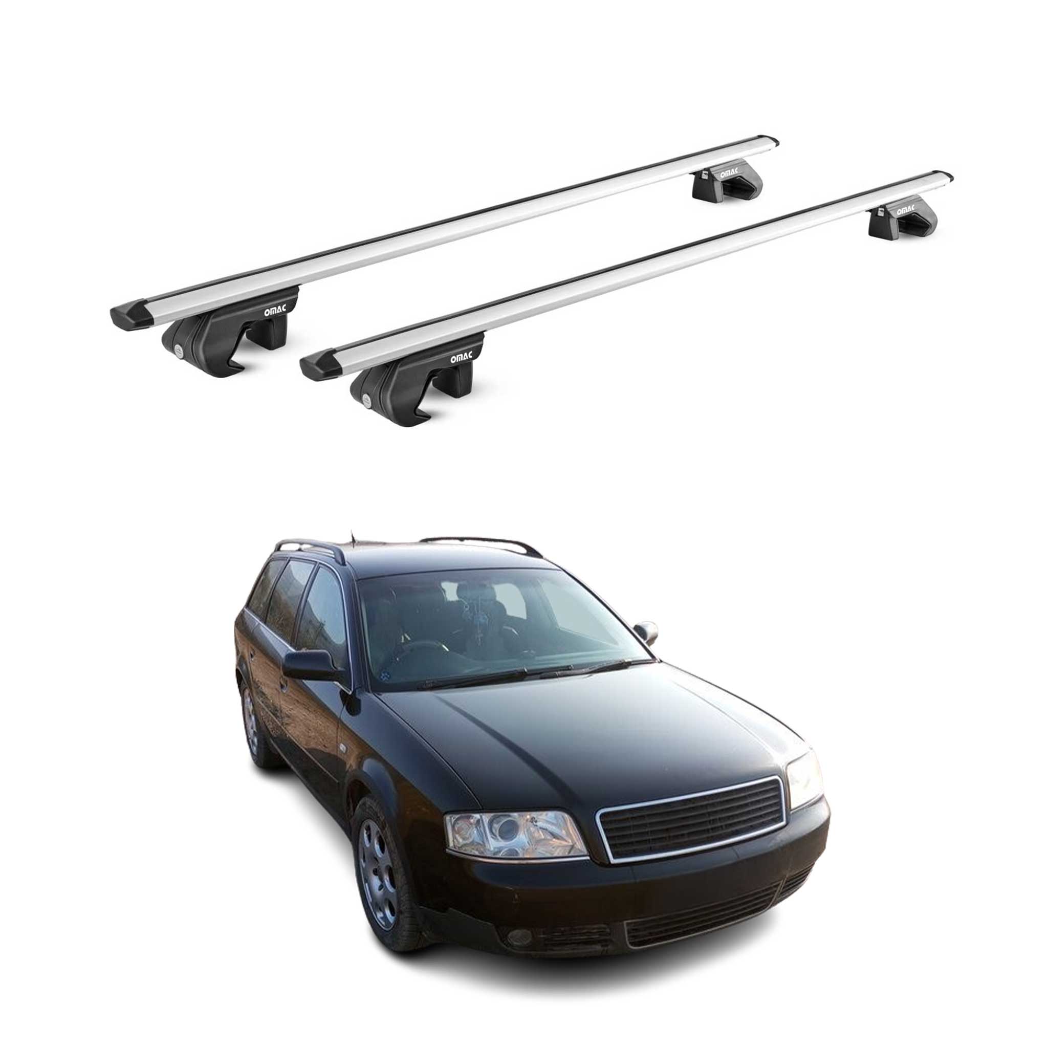 Omac Dachträger Aluminium Tüv Geprüft Für Audi A6 Avant Allroad 1994-2005 – Für Standard Dachreling – T Nut – Max 90 Kg – 2 Schlösser Silber