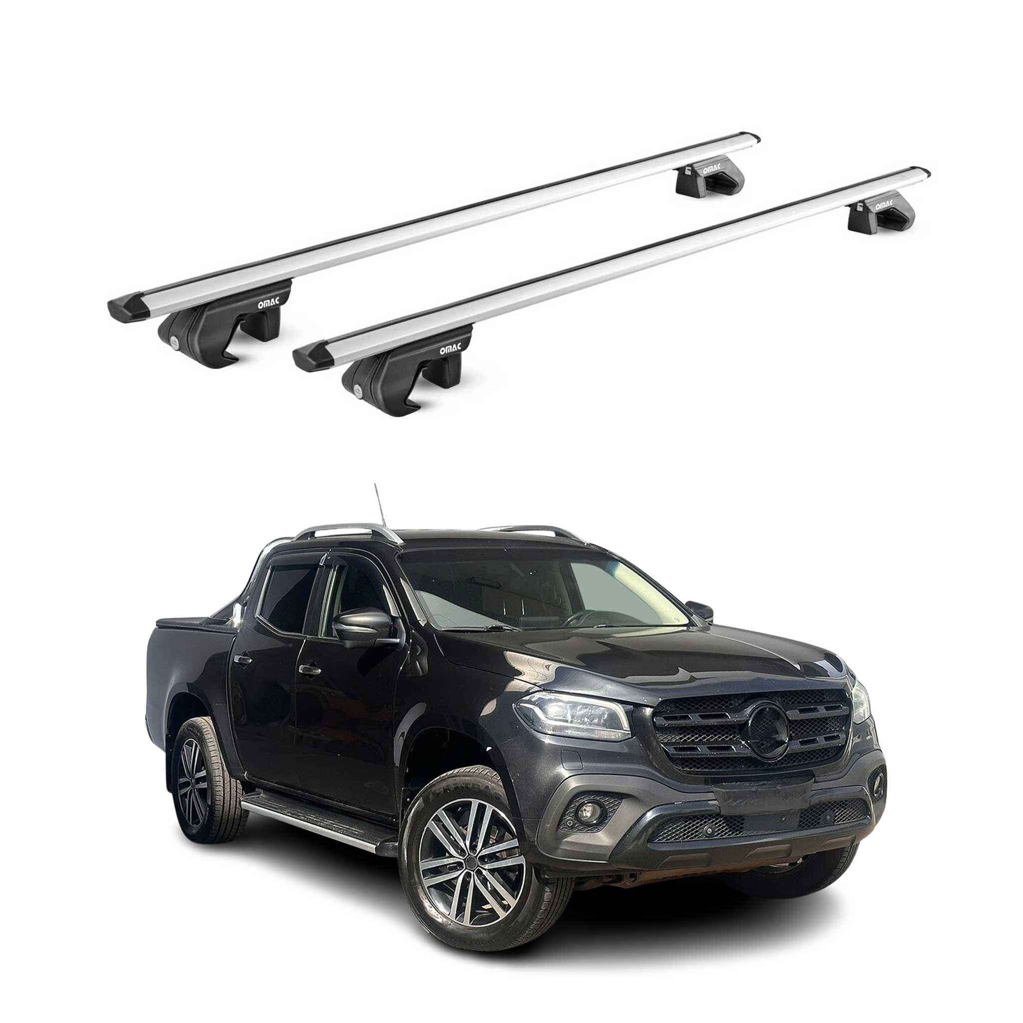 Omac Dachträger Aluminium Tüv Geprüft Für Mercedes X Klasse 2017-2020 – Für Standard Dachreling – T Nut – Max 90 Kg – 2 Schlösser Silber