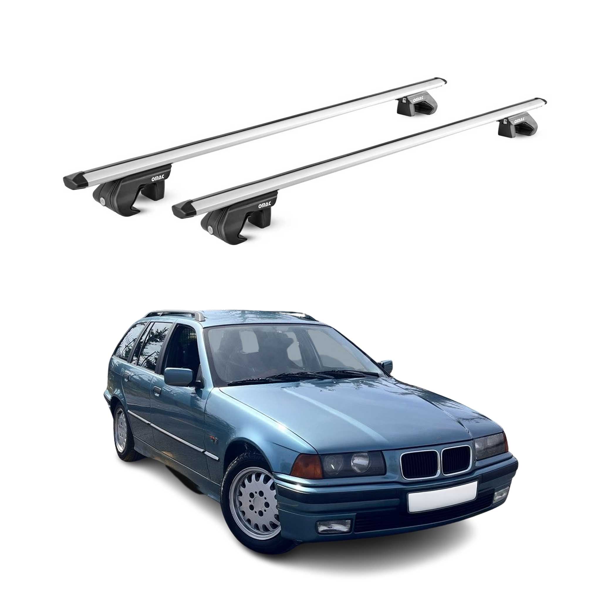 Omac Dachträger Aluminium Tüv Geprüft Für Bmw 3er Touring E36 E91 1994-2012 – Für Standard Dachreling – T Nut – Max 90 Kg – 2 Schlösser Silber