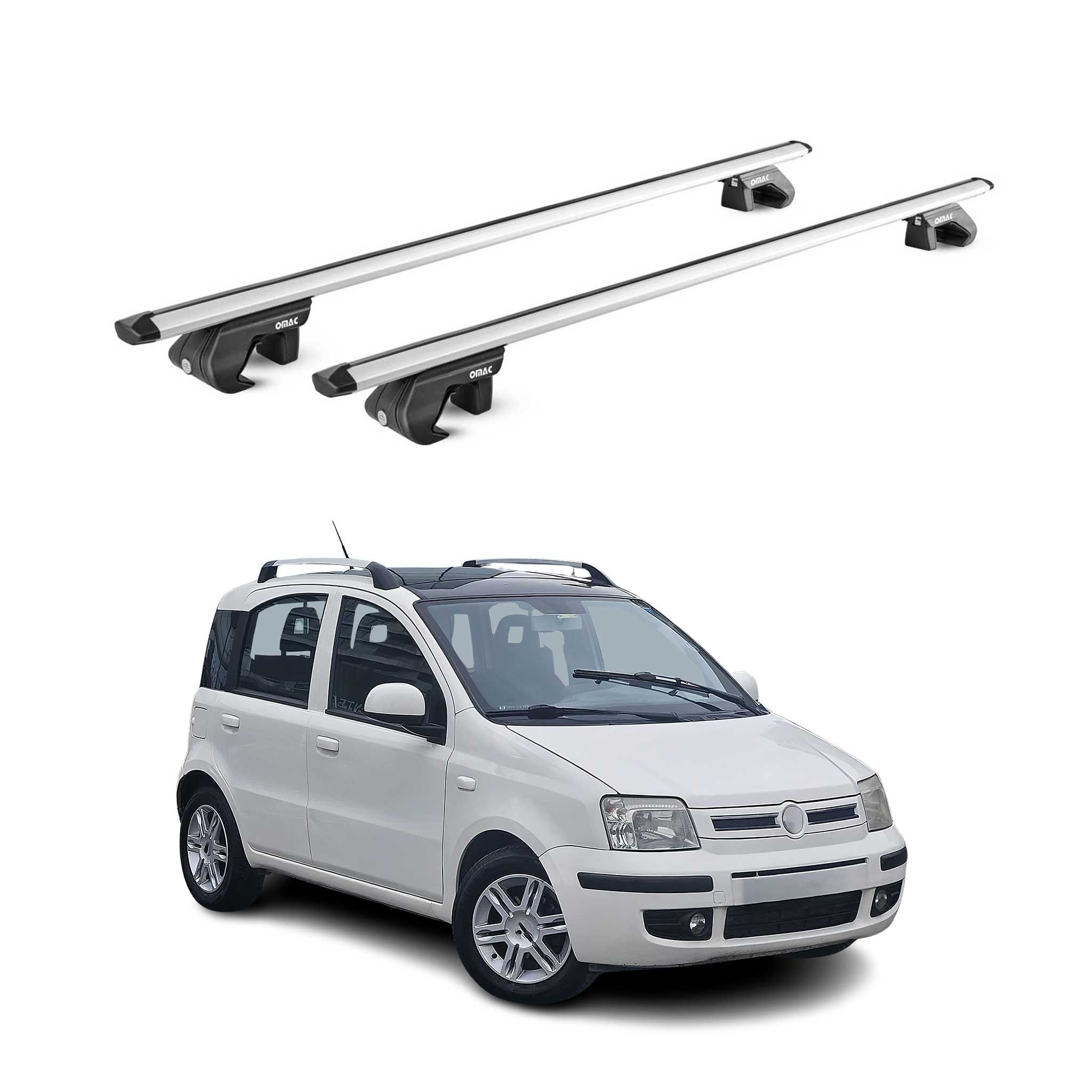 Omac Dachträger Aluminium Tüv Geprüft Für Fiat Panda Iii City Cross 2012-2026 – Für Standard Dachreling – T Nut – Max 90 Kg – 2 Schlösser Silber