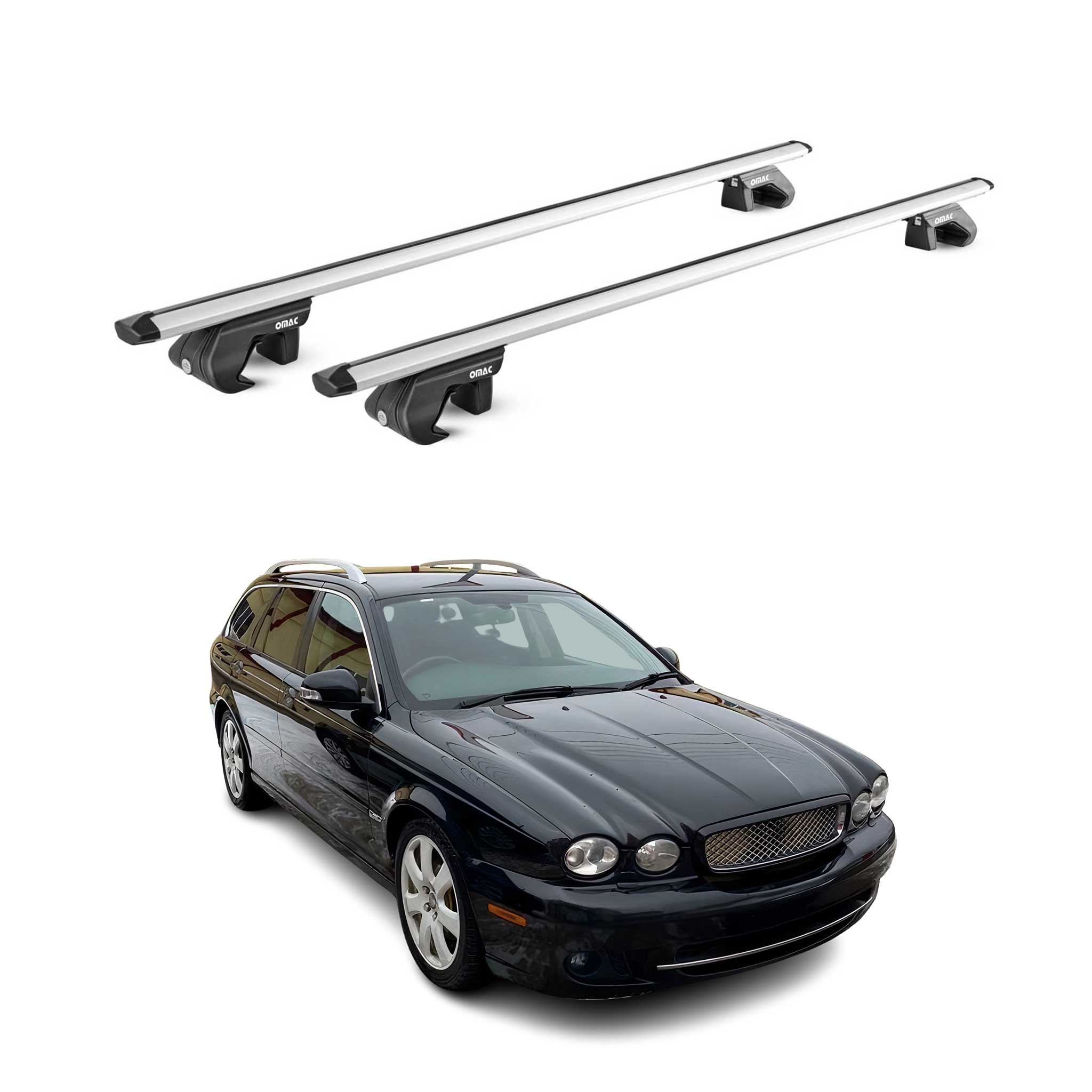 Omac Dachträger Aluminium Tüv Geprüft Für Jaguar X-type Kombi 2002-2009 – Für Standard Dachreling – T Nut – Max 90 Kg – 2 Schlösser Silber
