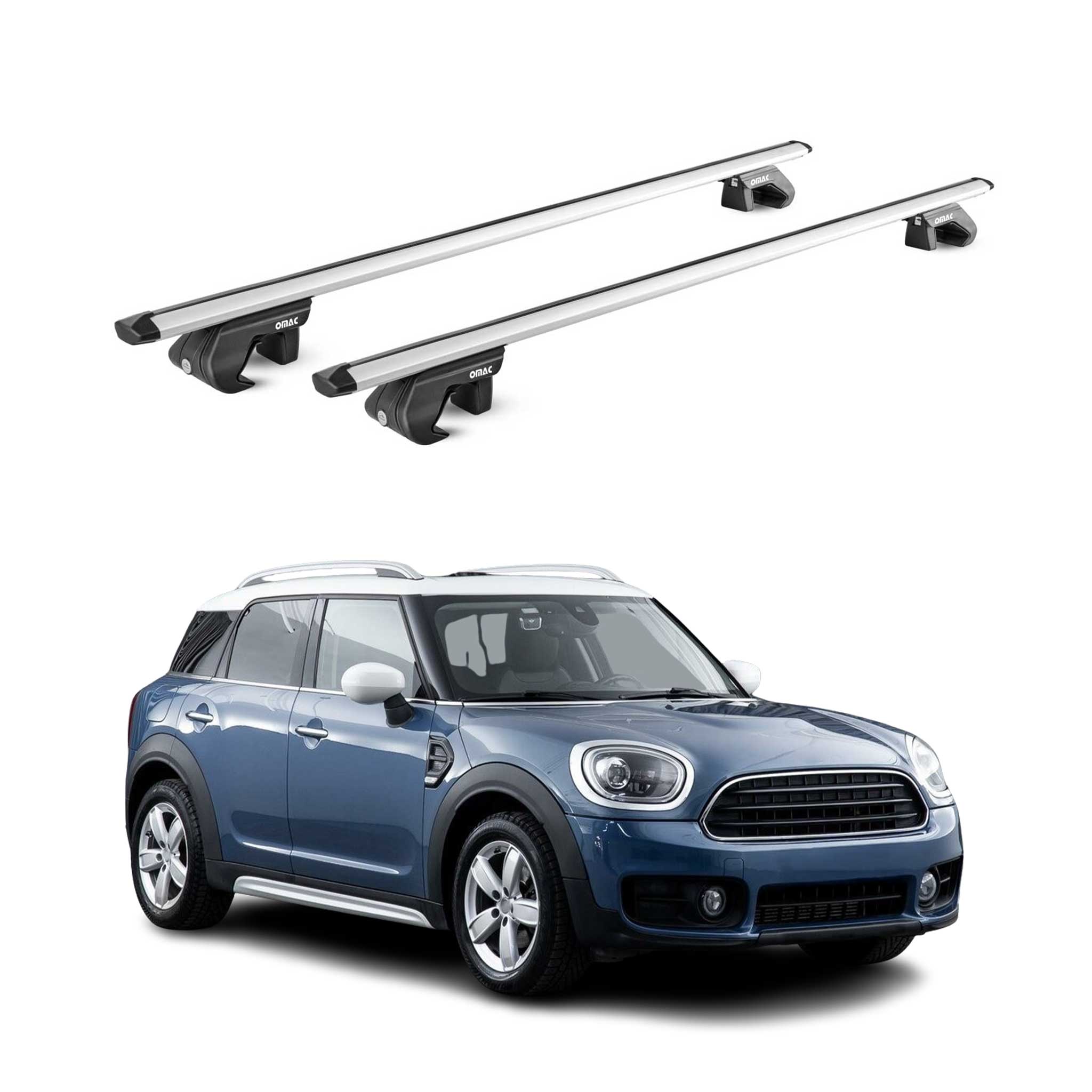 Omac Dachträger Aluminium Tüv Geprüft Für Mini Countryman F60 2017-2023 – Für Standard Dachreling – T Nut – Max 90 Kg – 2 Schlösser Silber
