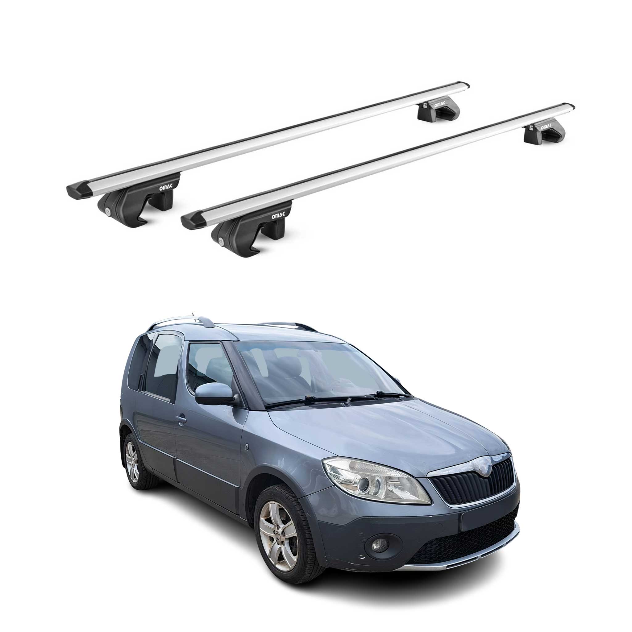 Omac Dachträger Aluminium Tüv Geprüft Für Skoda Roomster 2006-2015 – Für Standard Dachreling – T Nut – Max 90 Kg – 2 Schlösser Silber