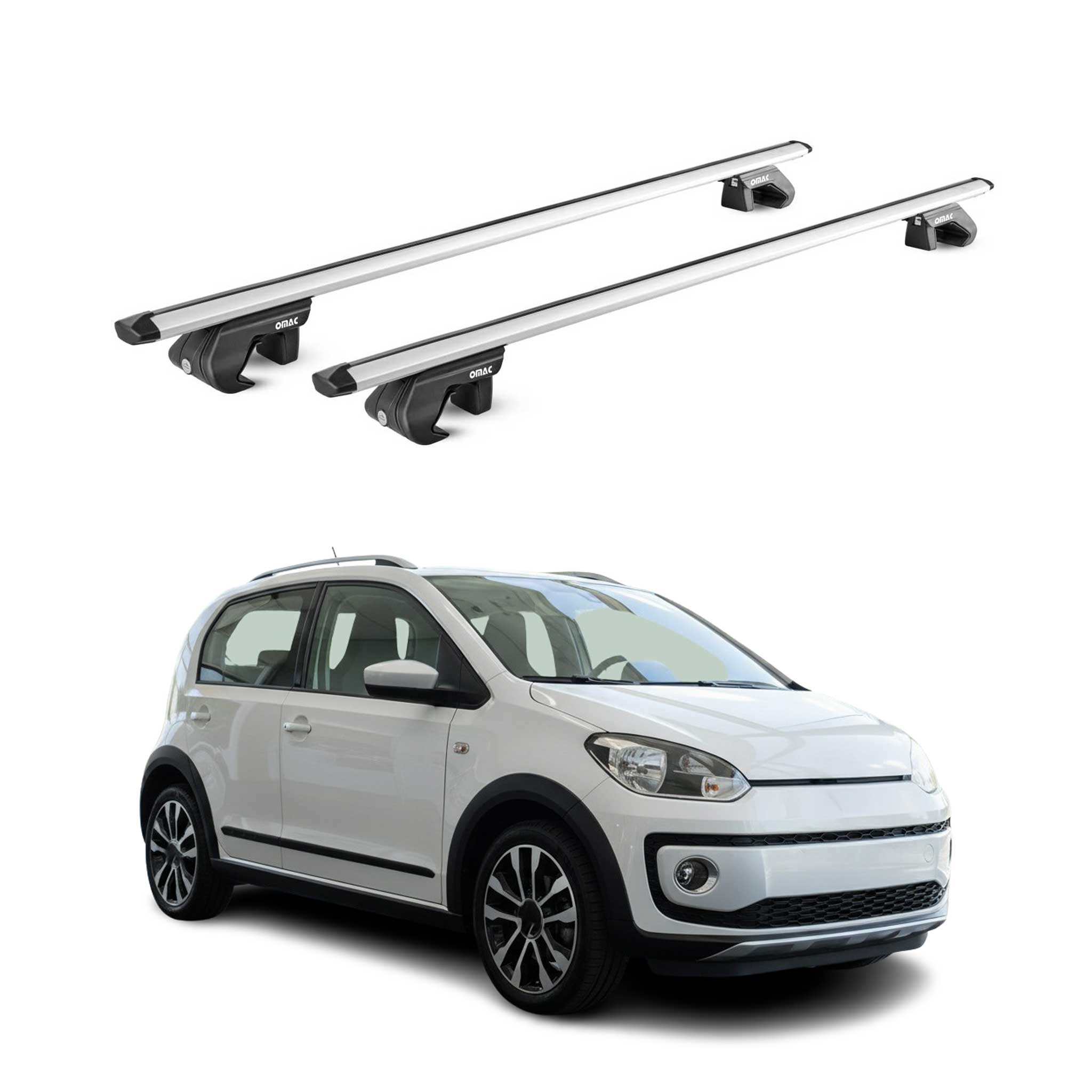 Omac Dachträger Aluminium Tüv Geprüft Für Vw Cross Up 2012-2019 – Für Standard Dachreling – T Nut – Max 90 Kg – 2 Schlösser Silber